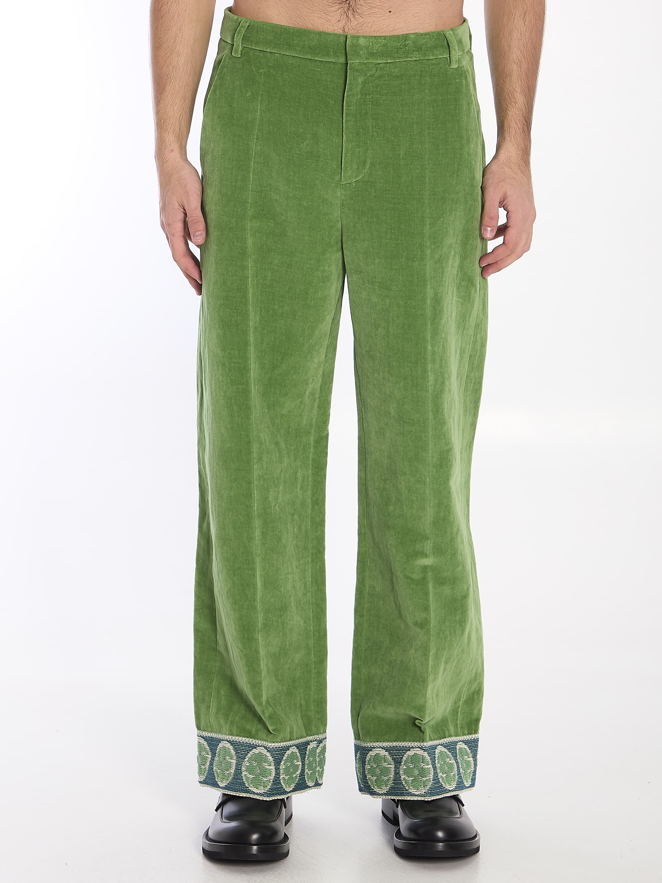 Valentino GARAVANI Velvet Trousers with Jacquard Hems