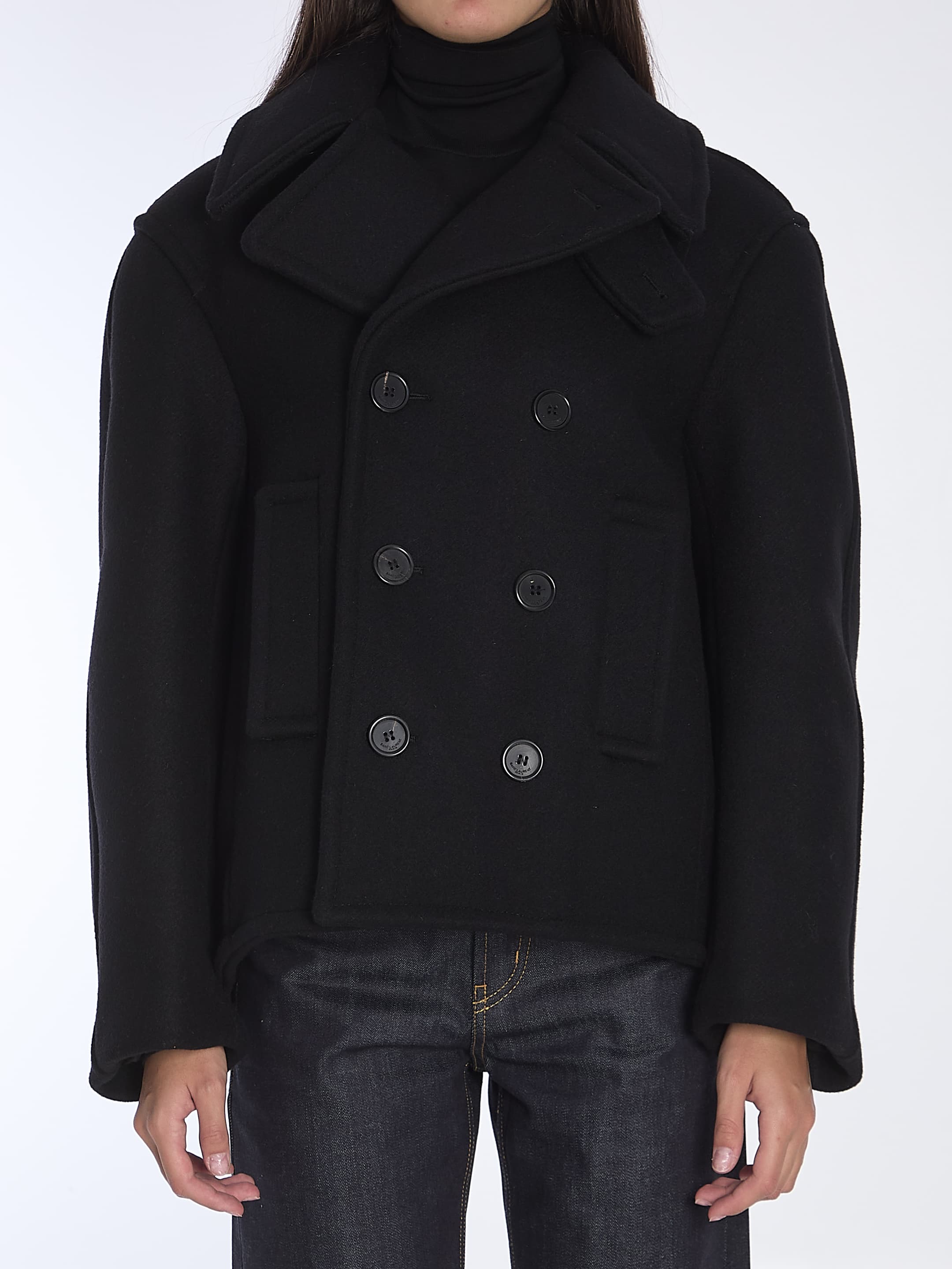 Saint Laurent Oversize Pea Coat in Wool