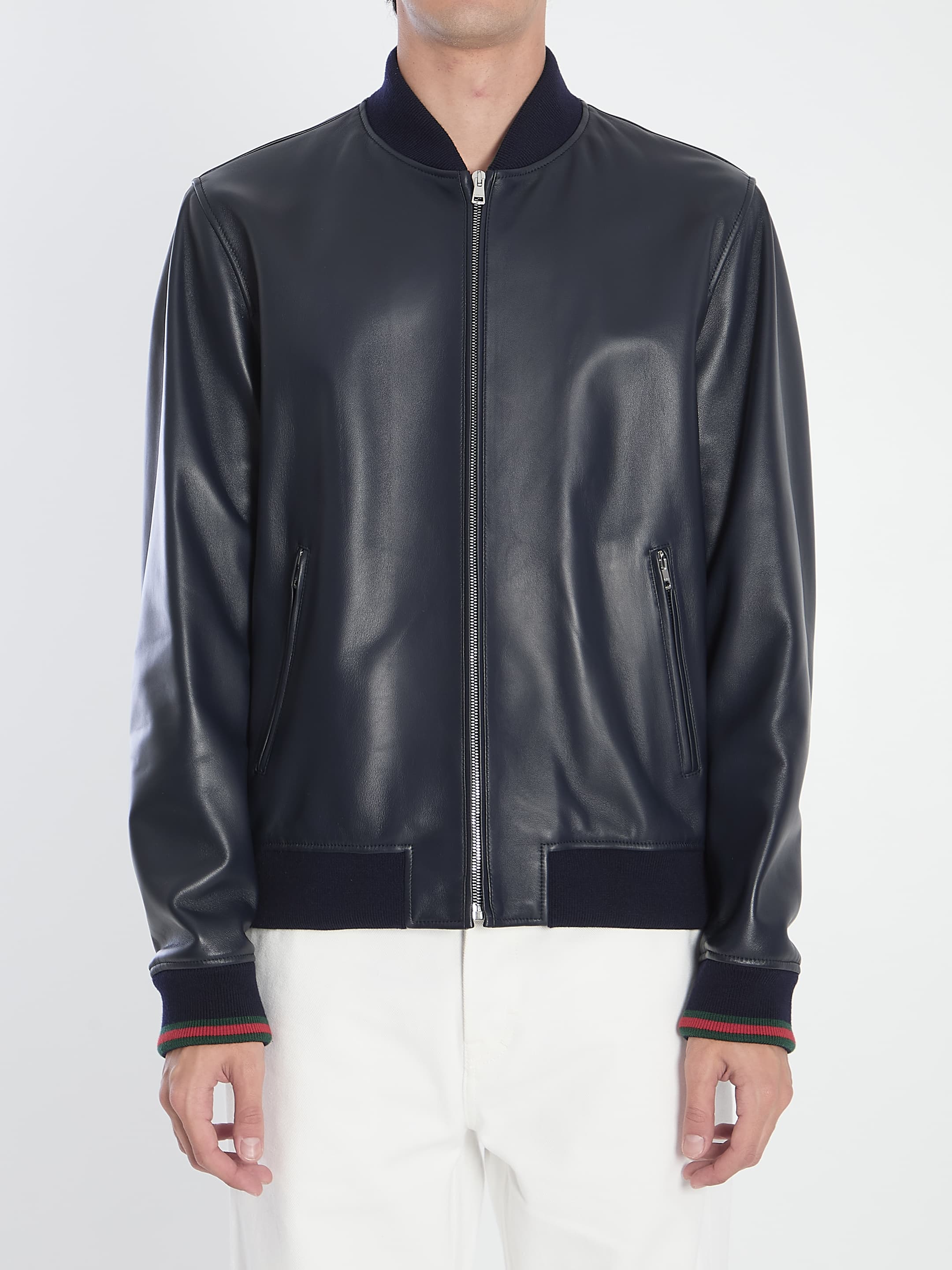 Gucci Web Bomber Leather Jacket