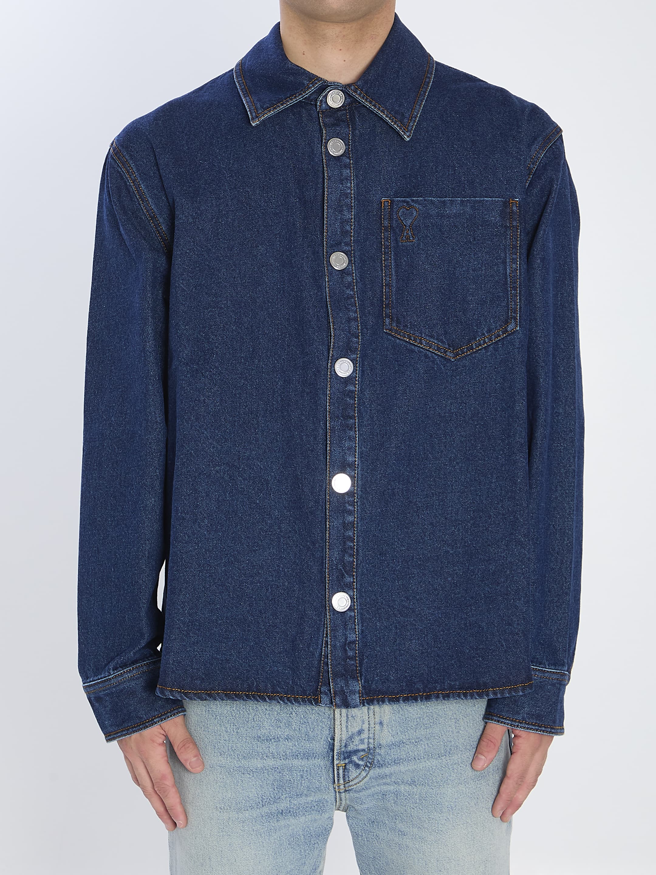 AMI Paris Blue Cotton Overshirt