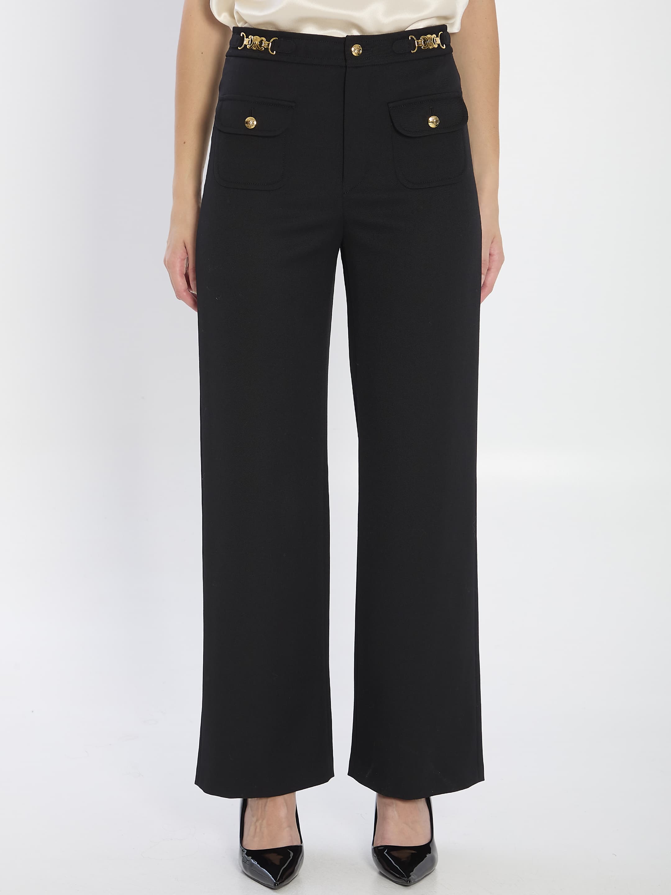 Celine Wool Trousers with a Diagonal Weave