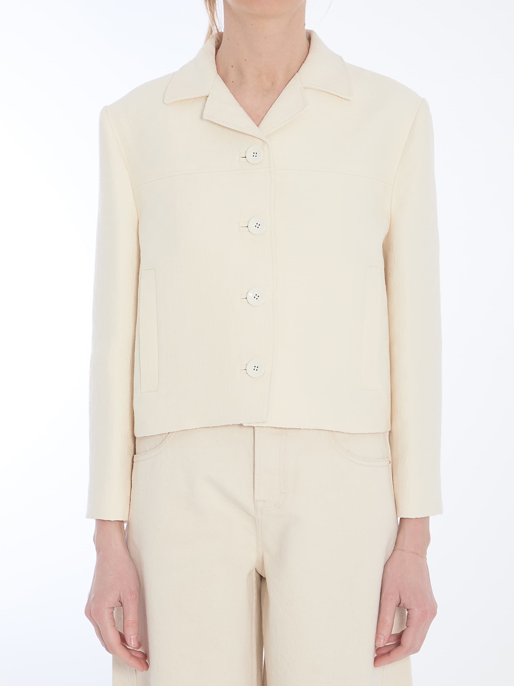 Gucci Gg Jacquard Cropped Jacket