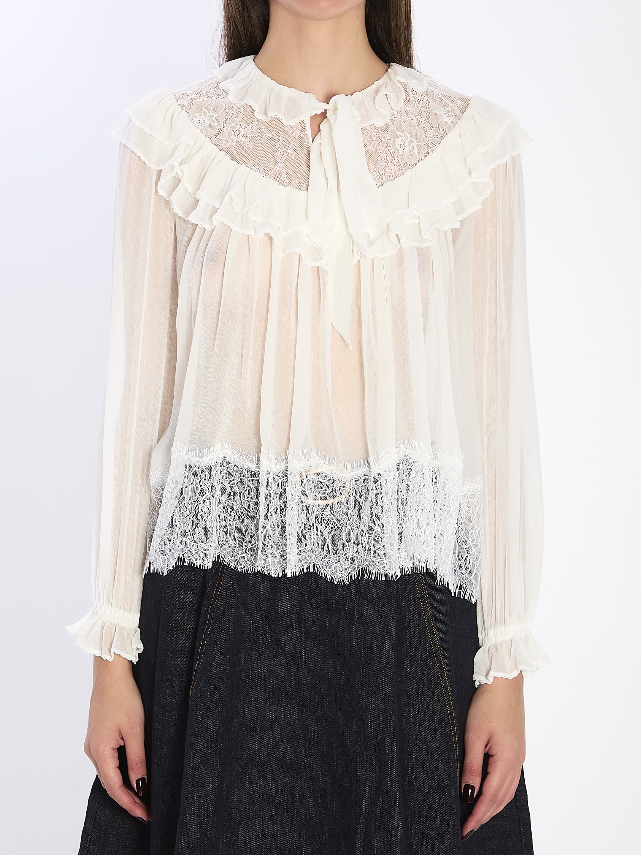 Self-Portrait SELF PORTRAIT Georgette Lace Blouse