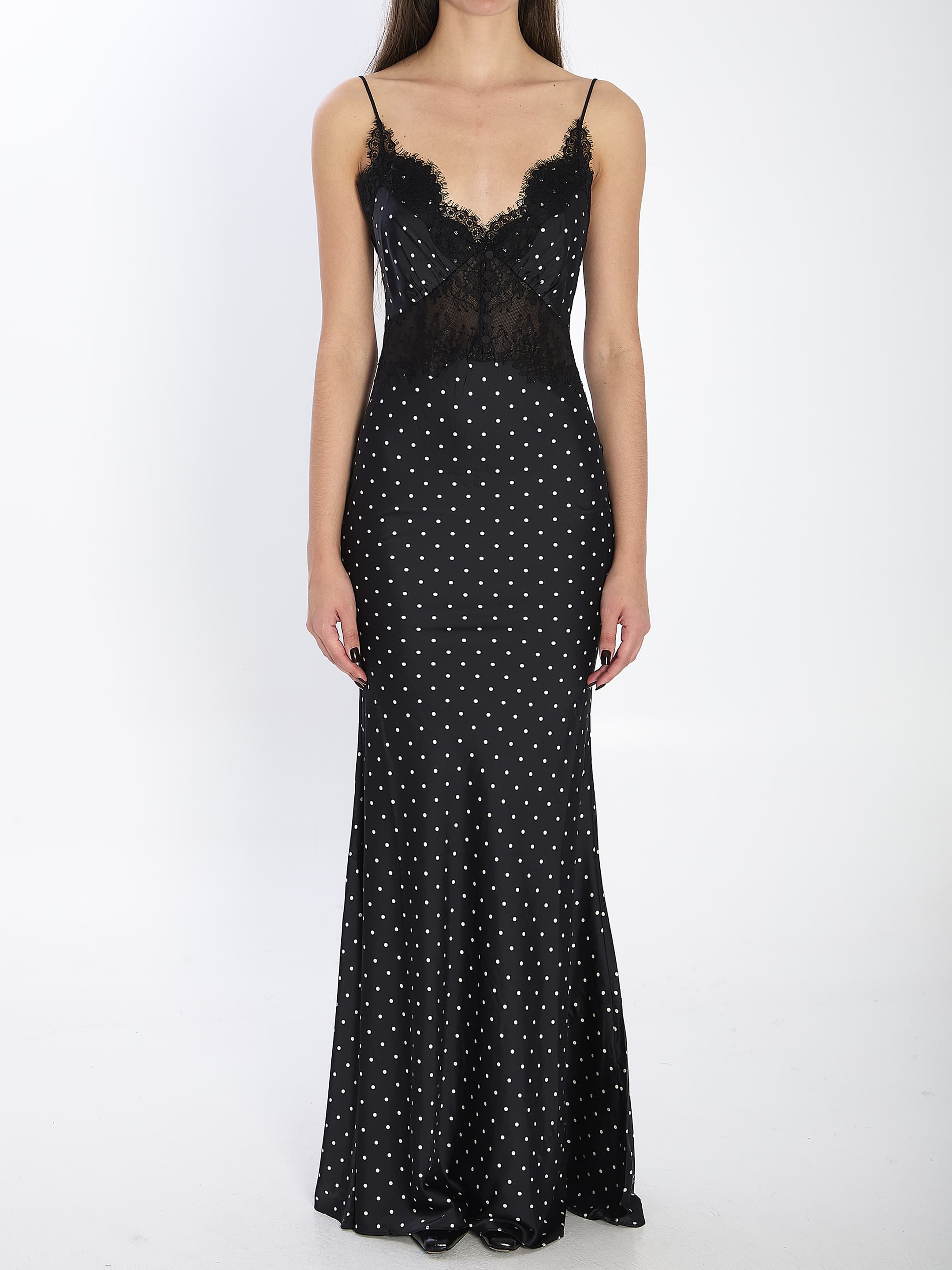 Self-Portrait SELF PORTRAIT Polka Dot Satin Lace Maxi Dress