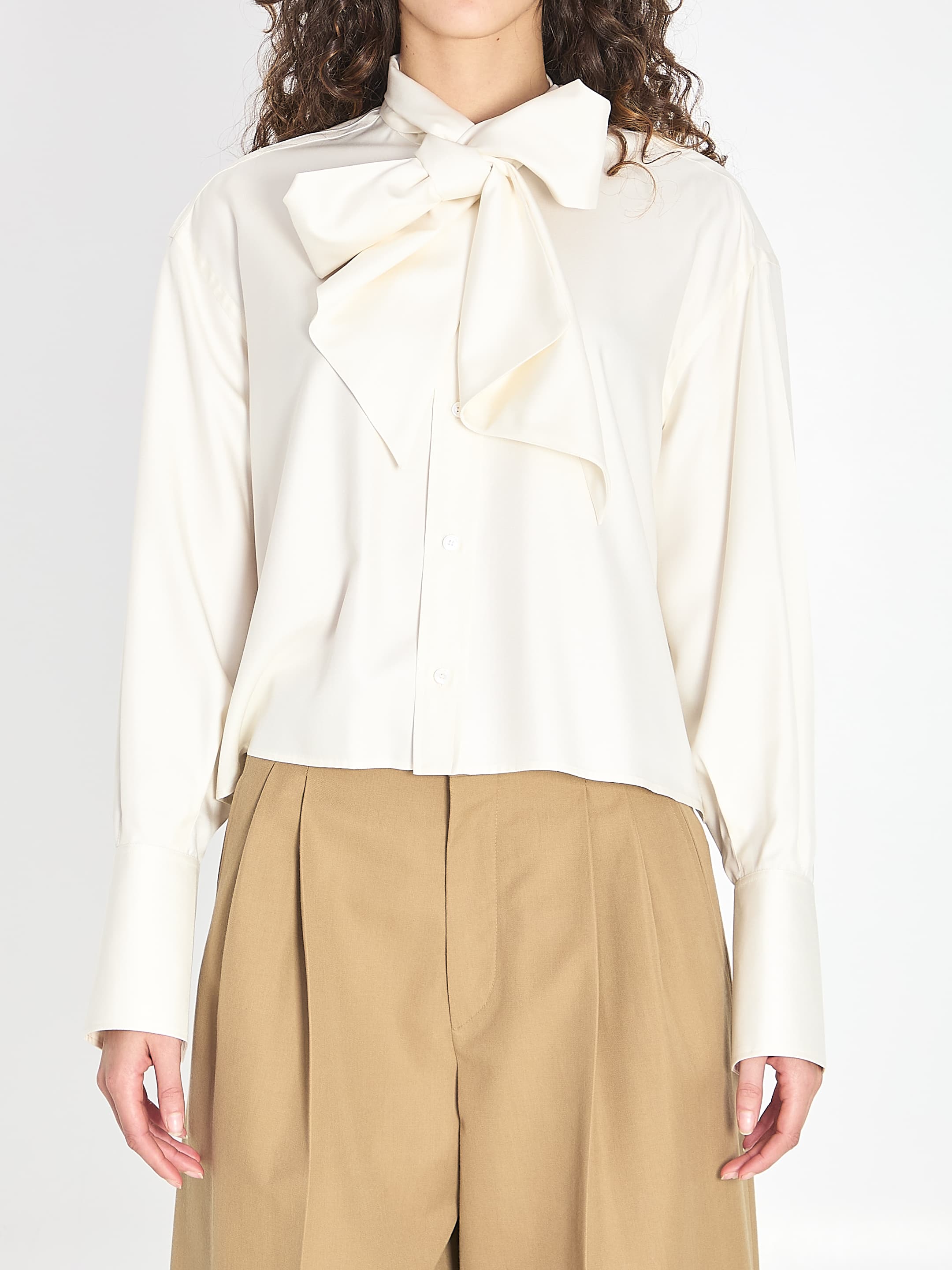 Celine Cropped Lavallière Silk Shirt
