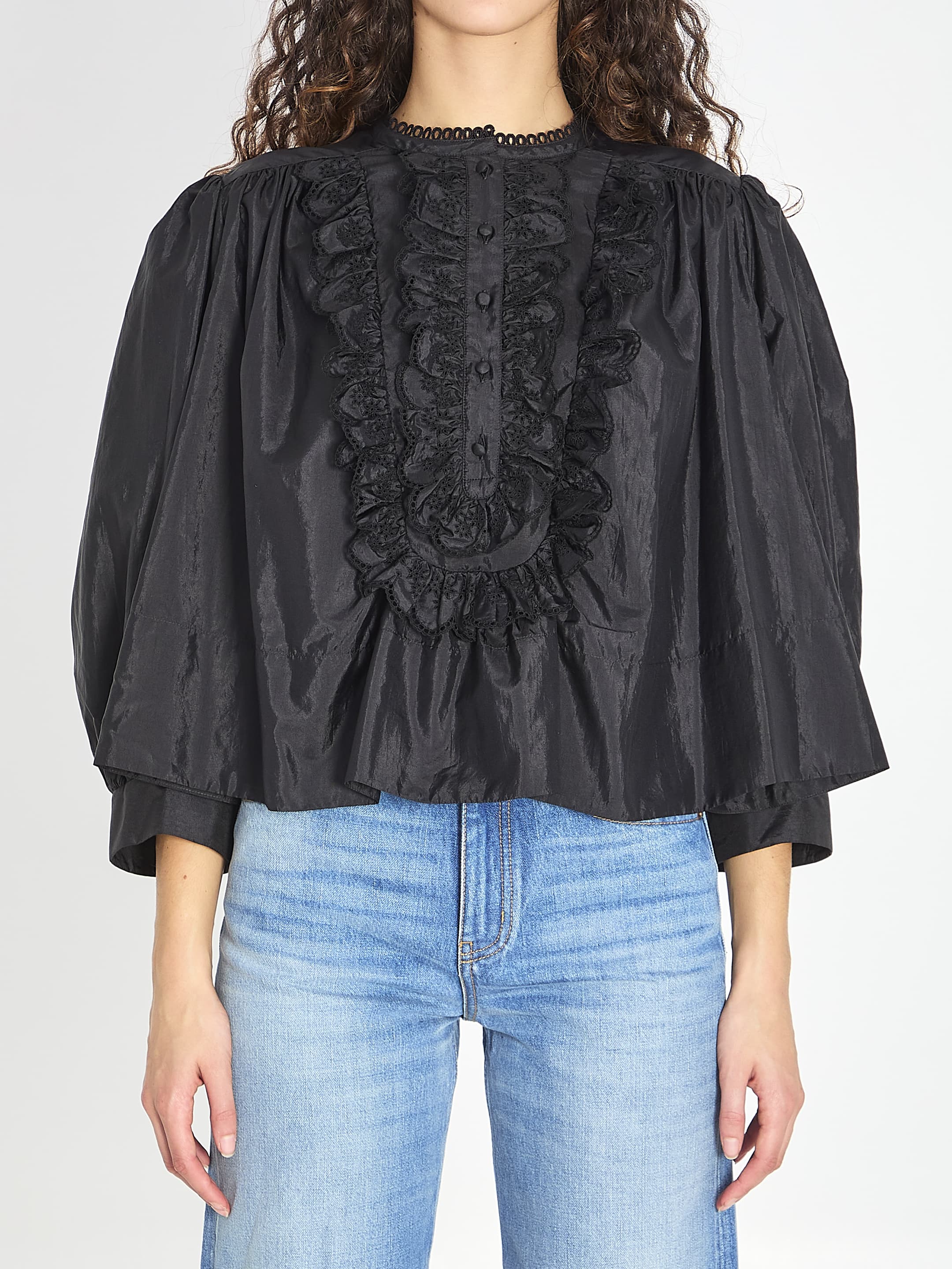 Chloé CHLOE Gathered Ruffle Top in Technical Taffeta