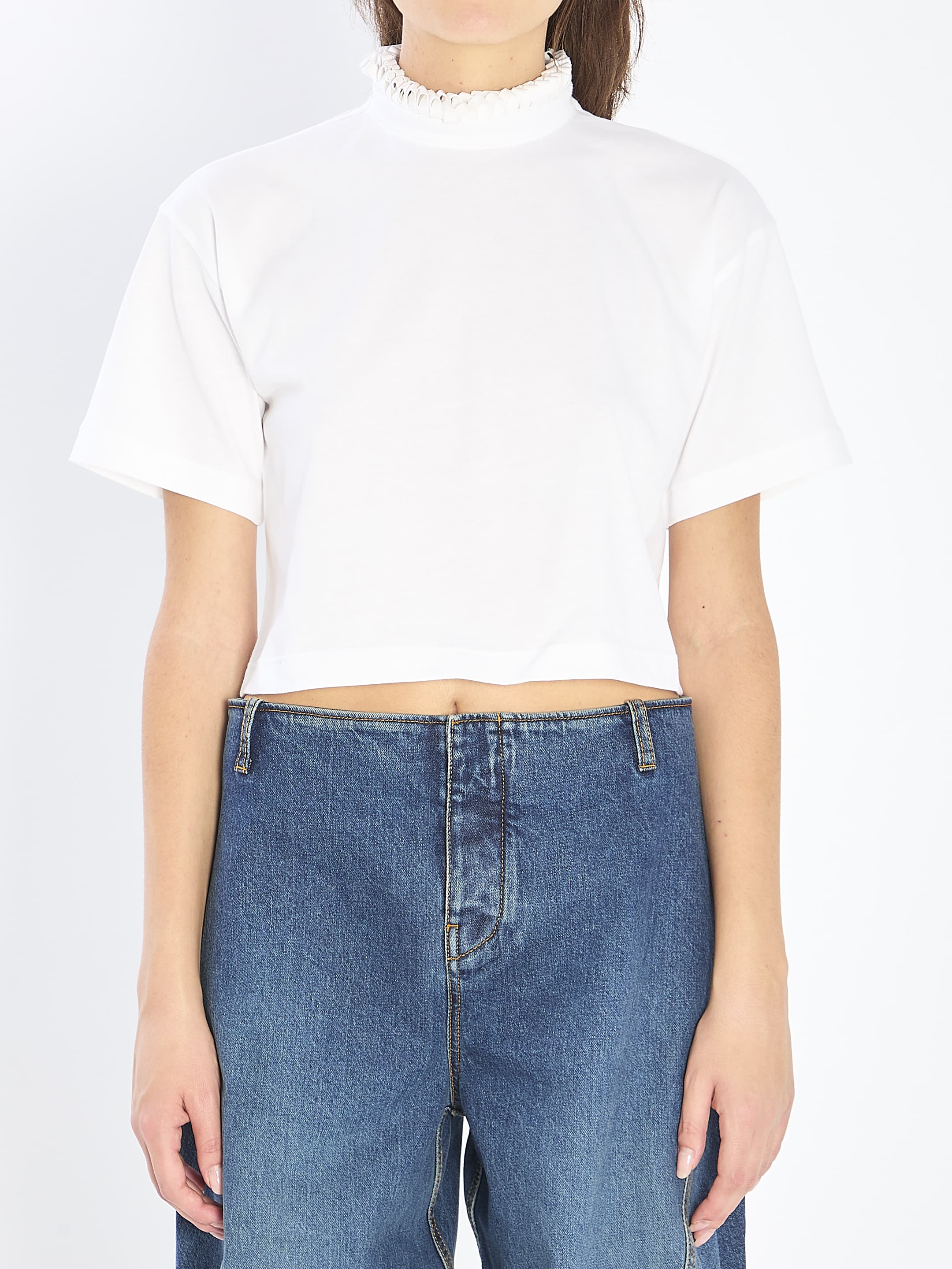 Alaïa ALAIA Cropped T-shirt in Cotton Jersey