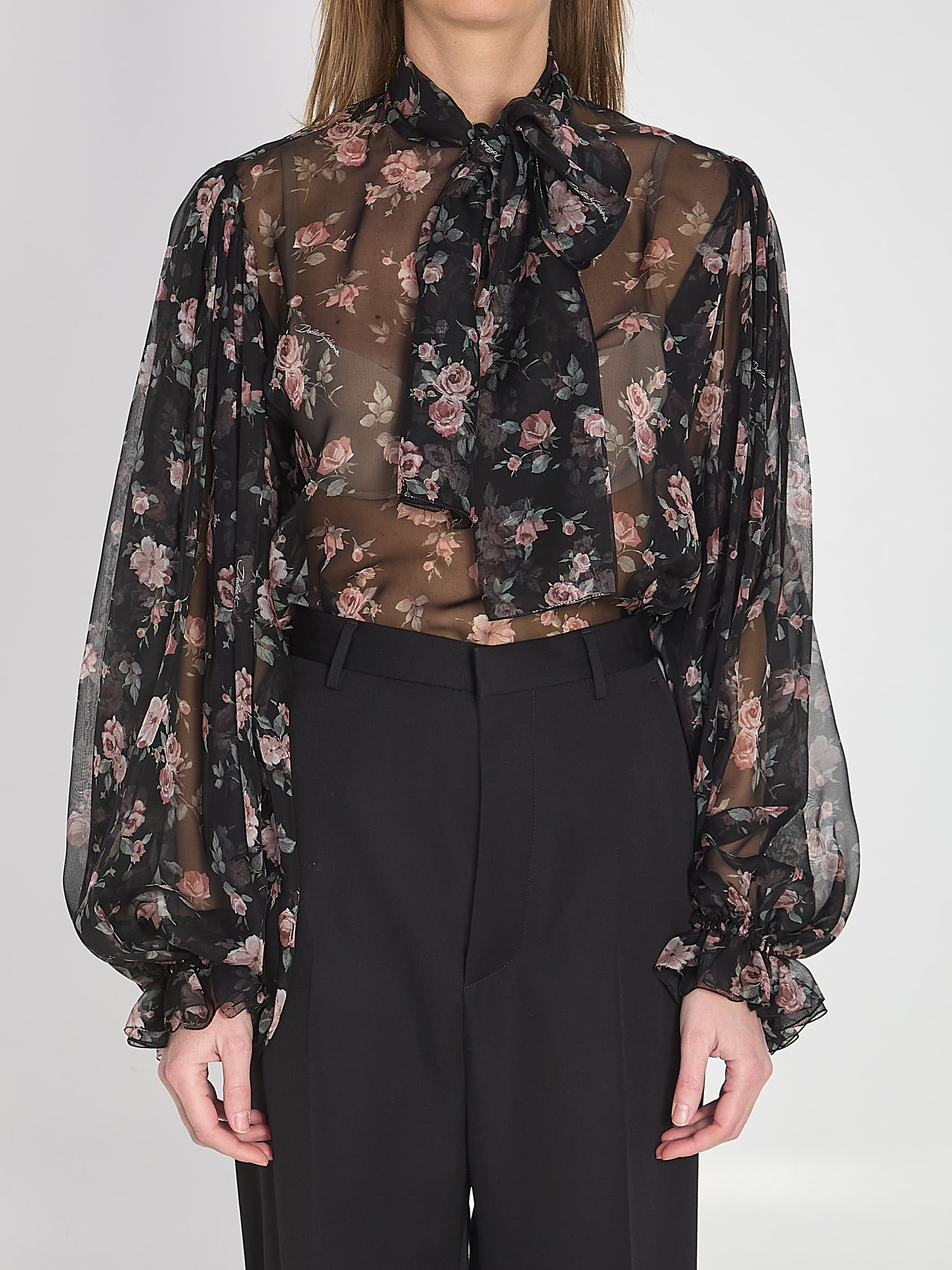 Dolce&Gabbana Chiffon Top with a Vintage Rose Print
