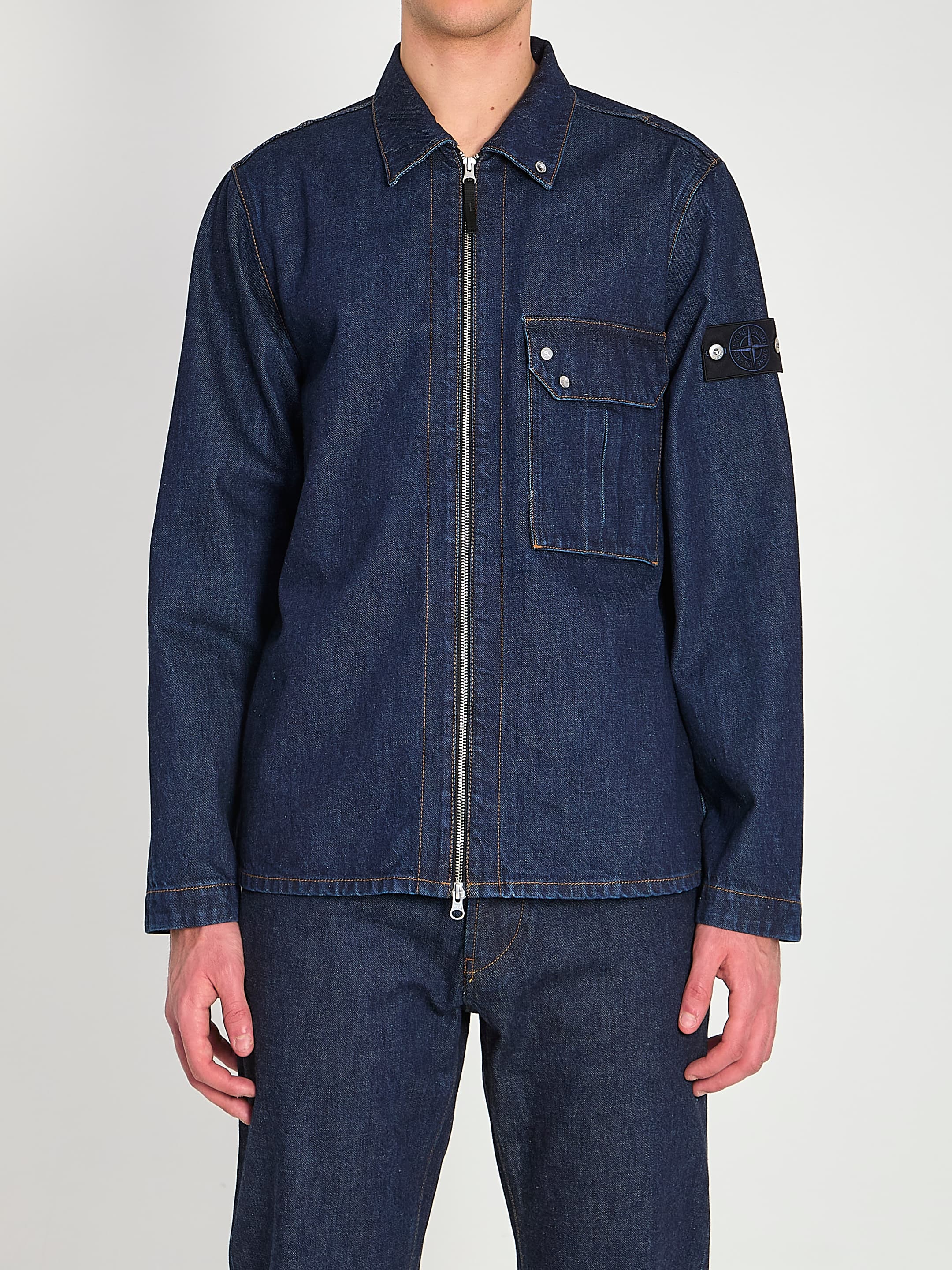 Stone Island Zip Denim Overshirt