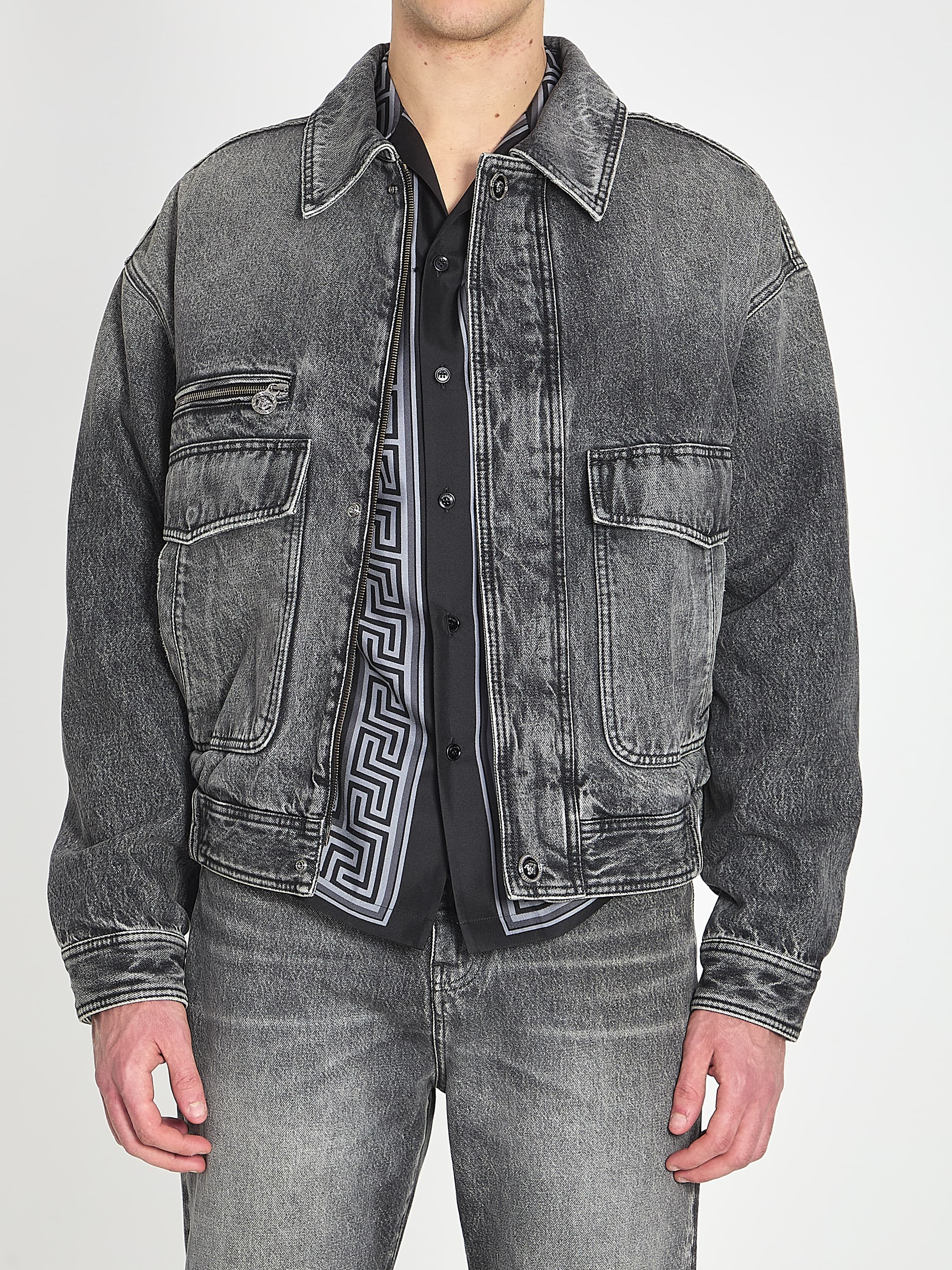 Versace Stone-wash Denim Bomber Jacket