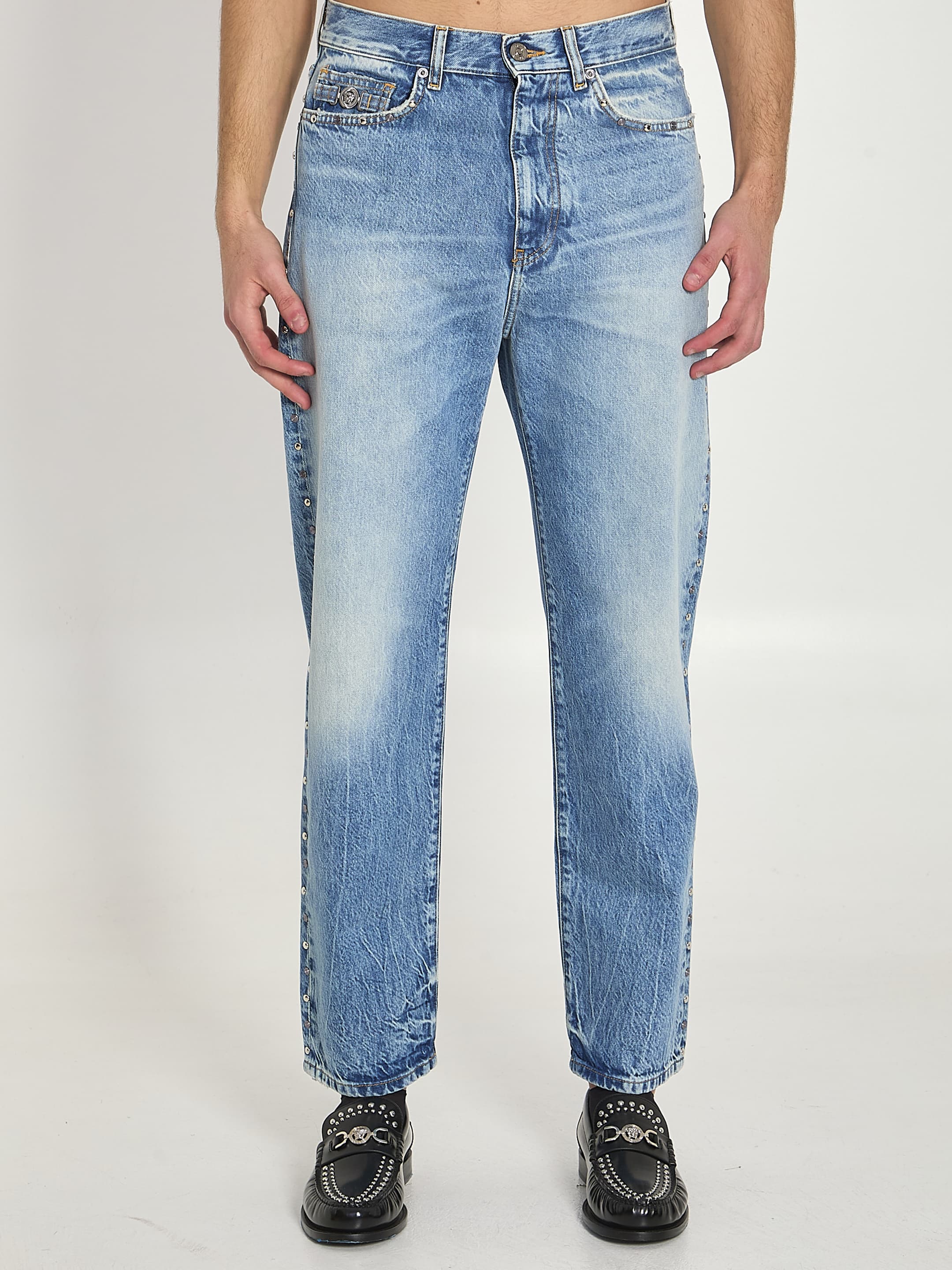 Versace Stone-wash Jeans with Studs