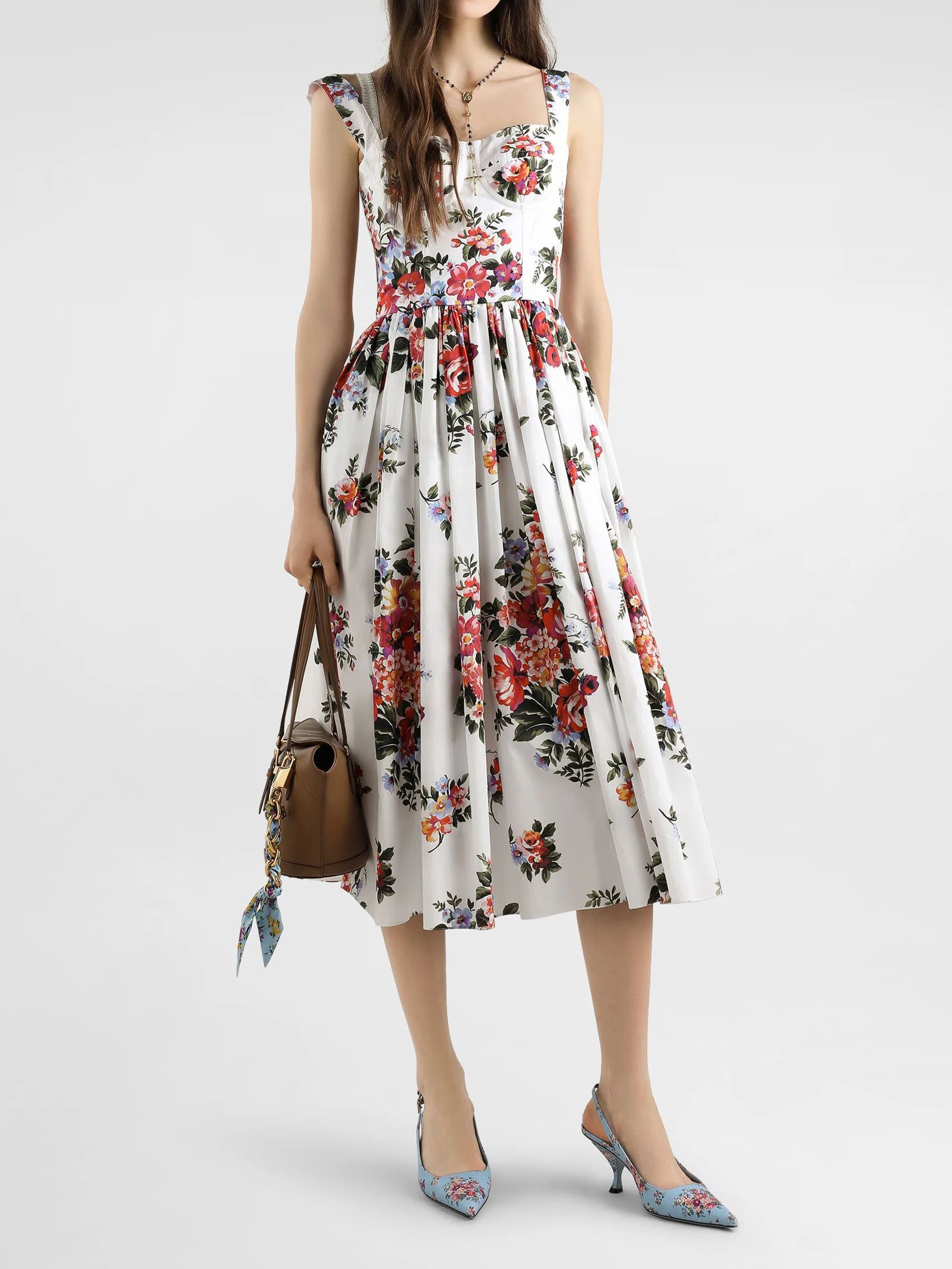 Dolce&Gabbana Floral Print Bustier Midi Dress