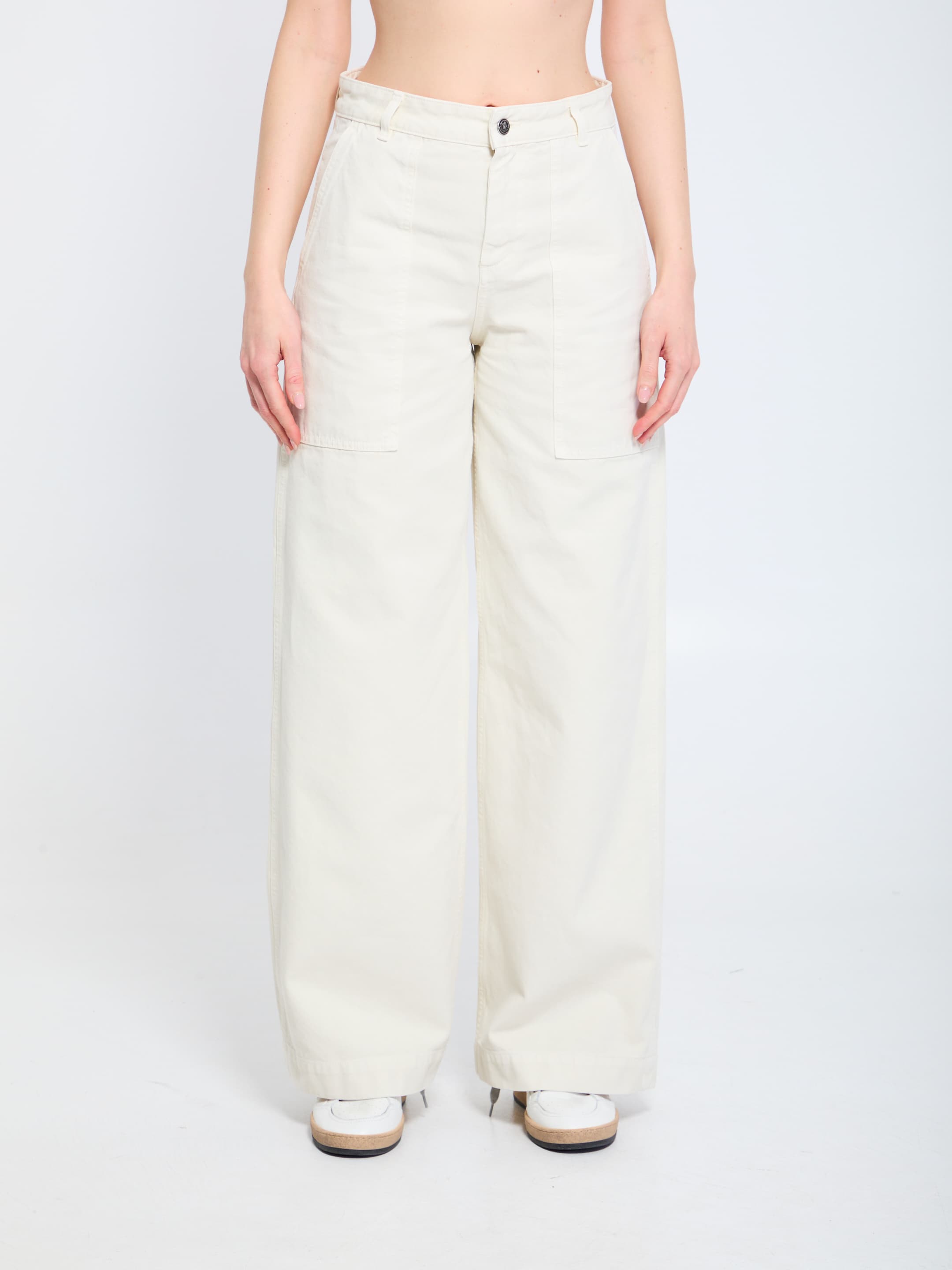 Moncler Cotton Pants with Leather Logo.