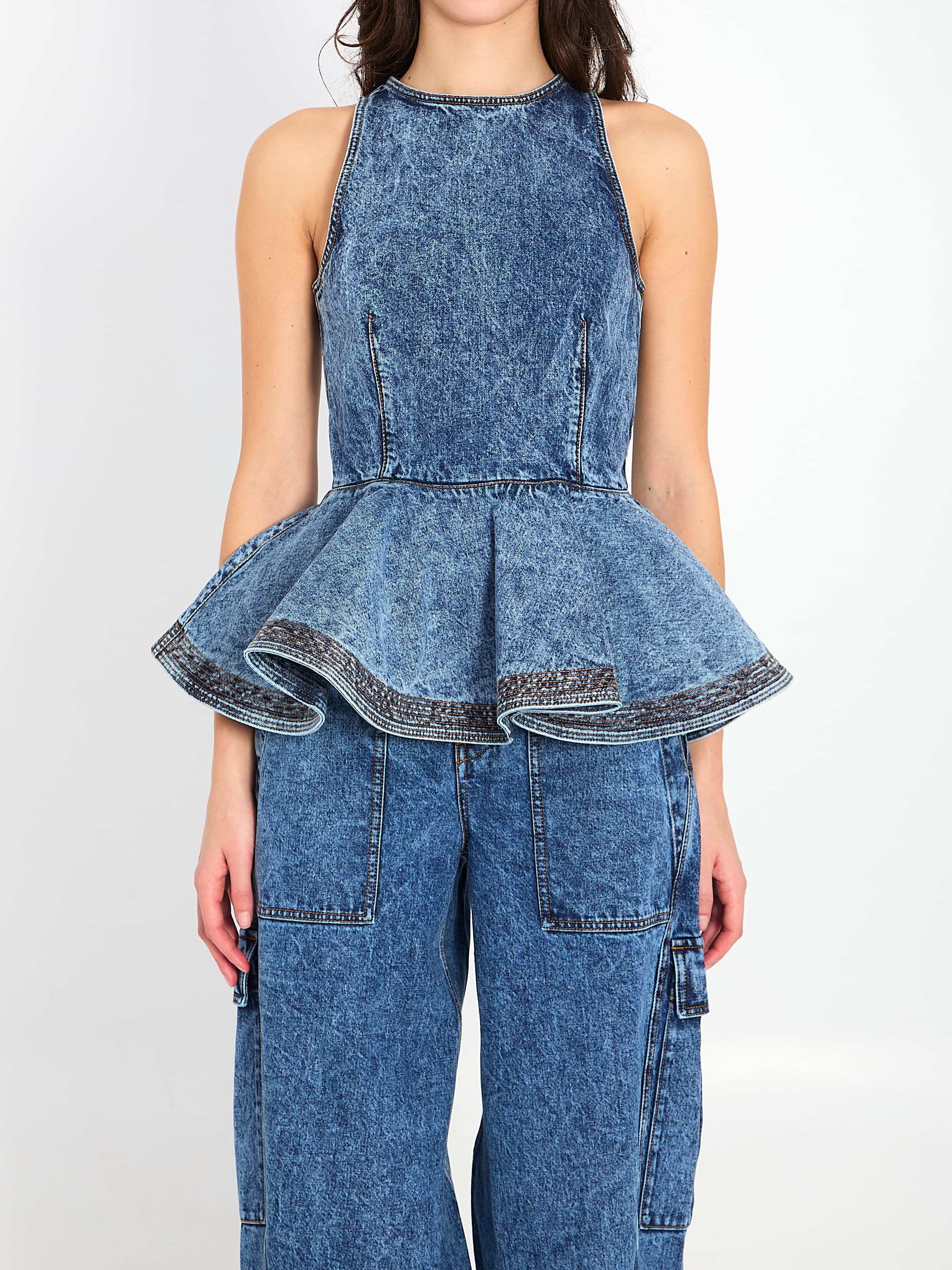 Alaïa ALAIA Denim Peplum Top