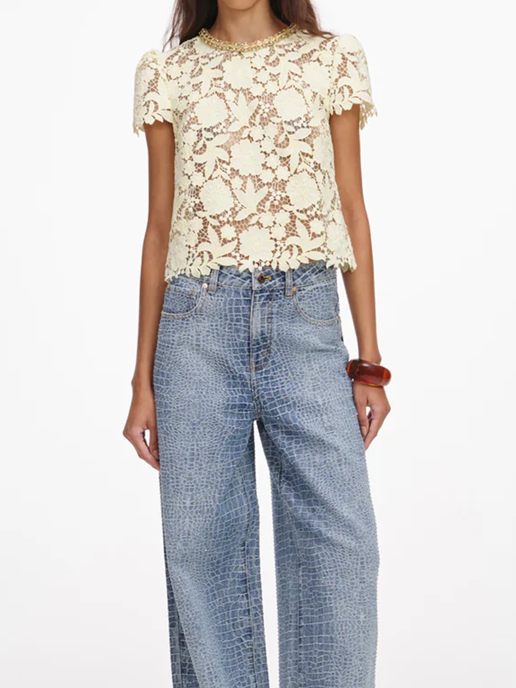 Self-Portrait SELF PORTRAIT Yellow Lace Top