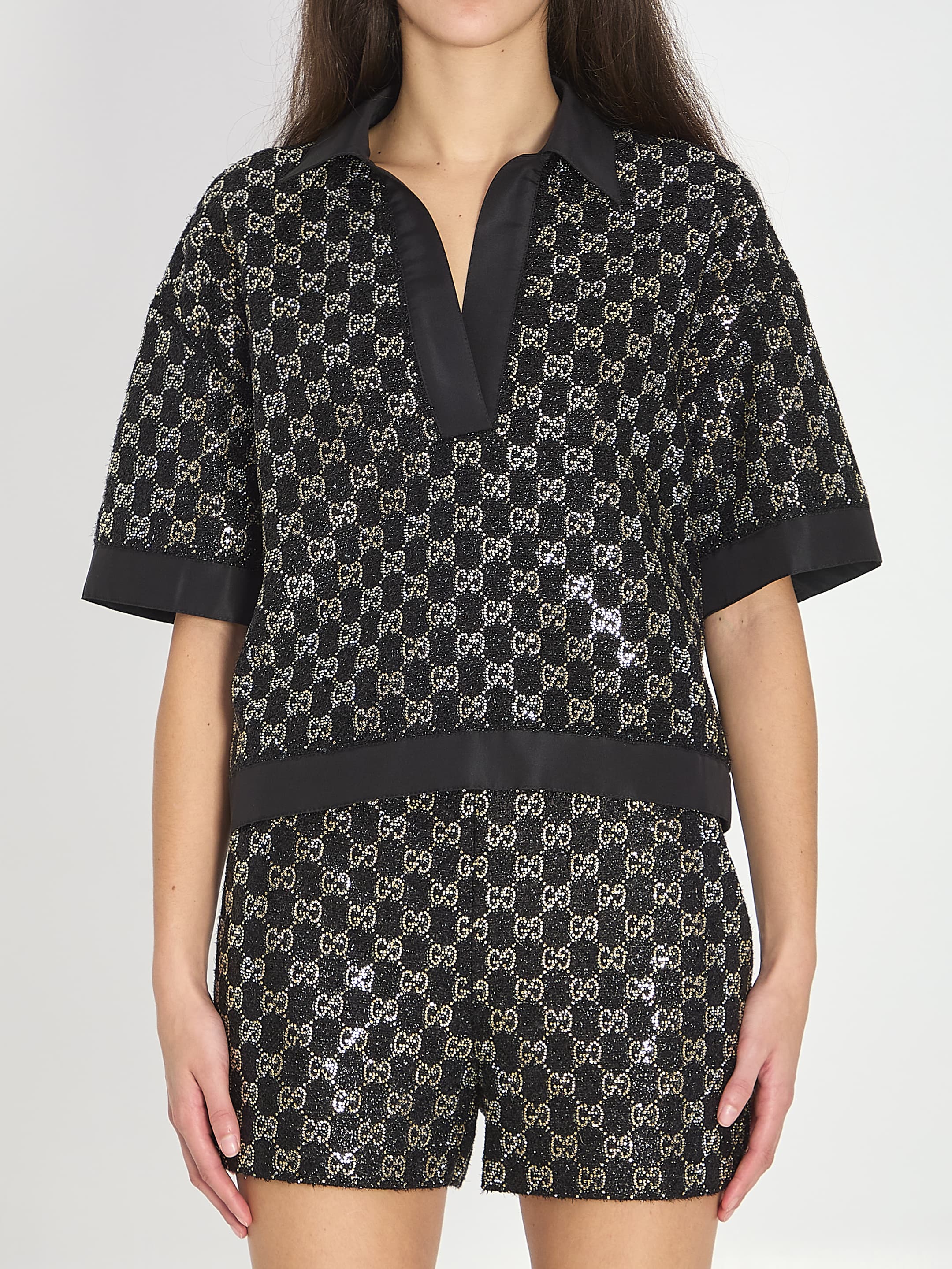 Gucci Embroidered Lamé Wool Tweed Shorts