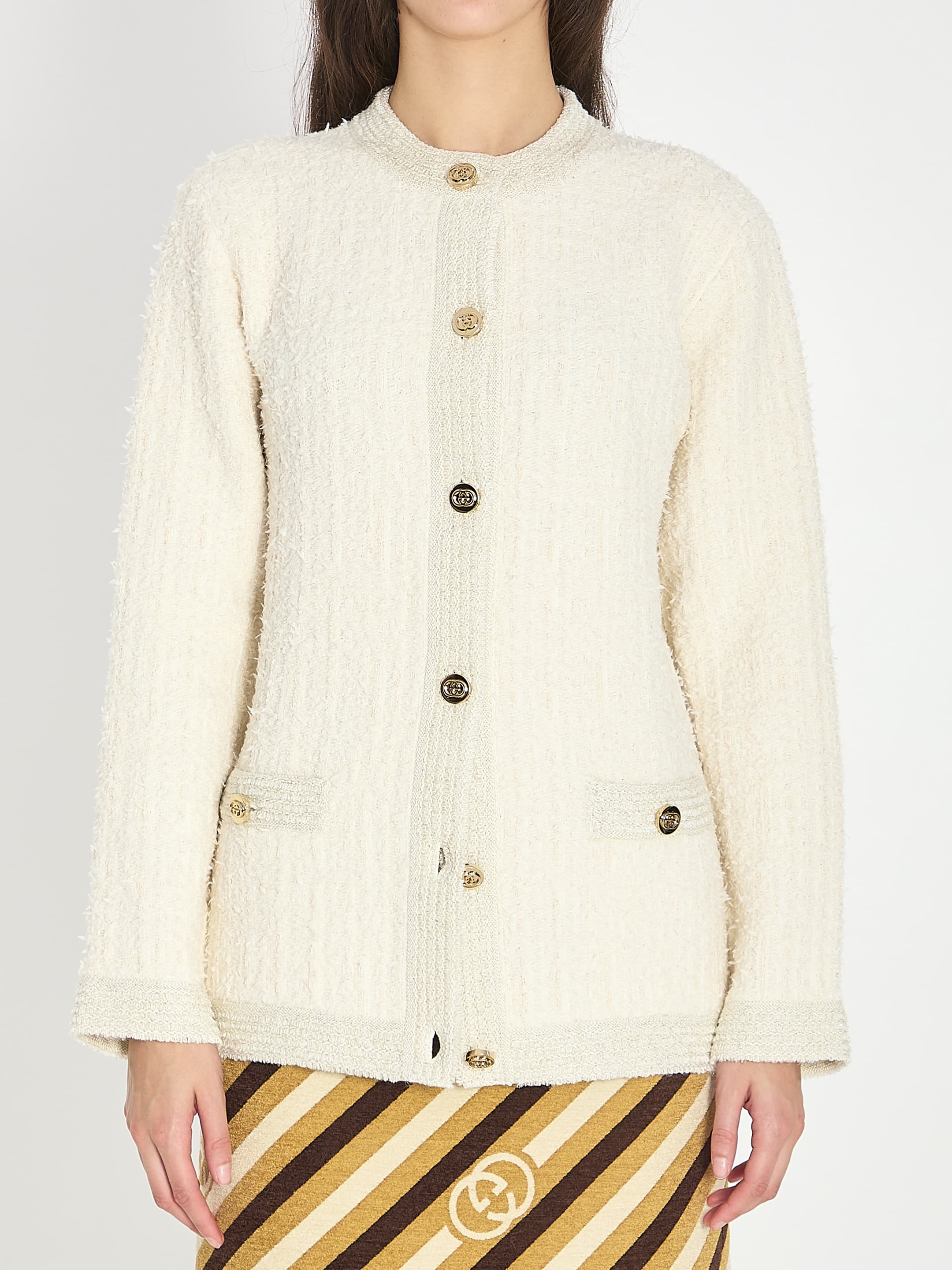 Gucci Bouclé Lamé Wool Cardigan