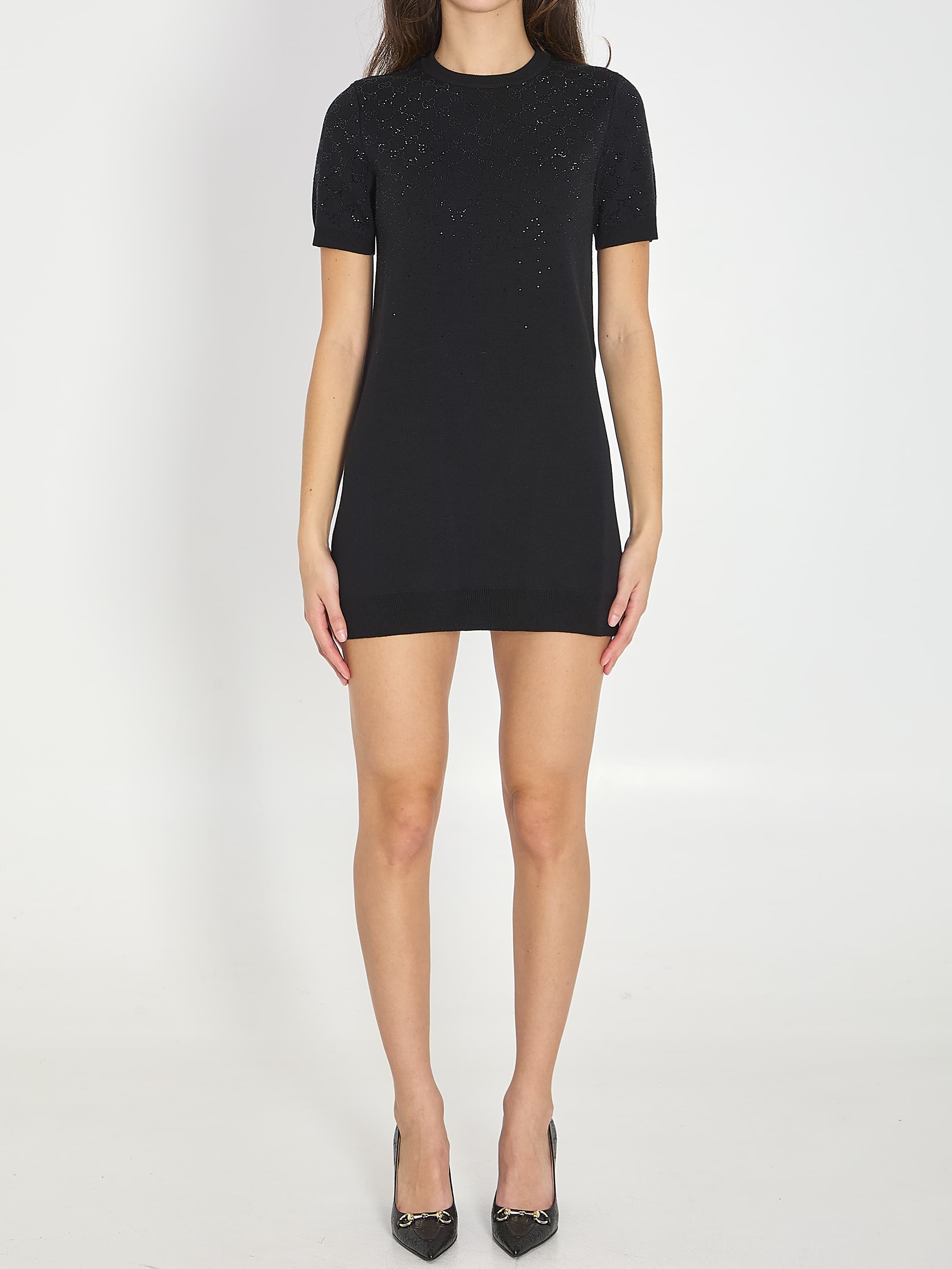 Gucci Fine Wool Dress with Gg Crystals