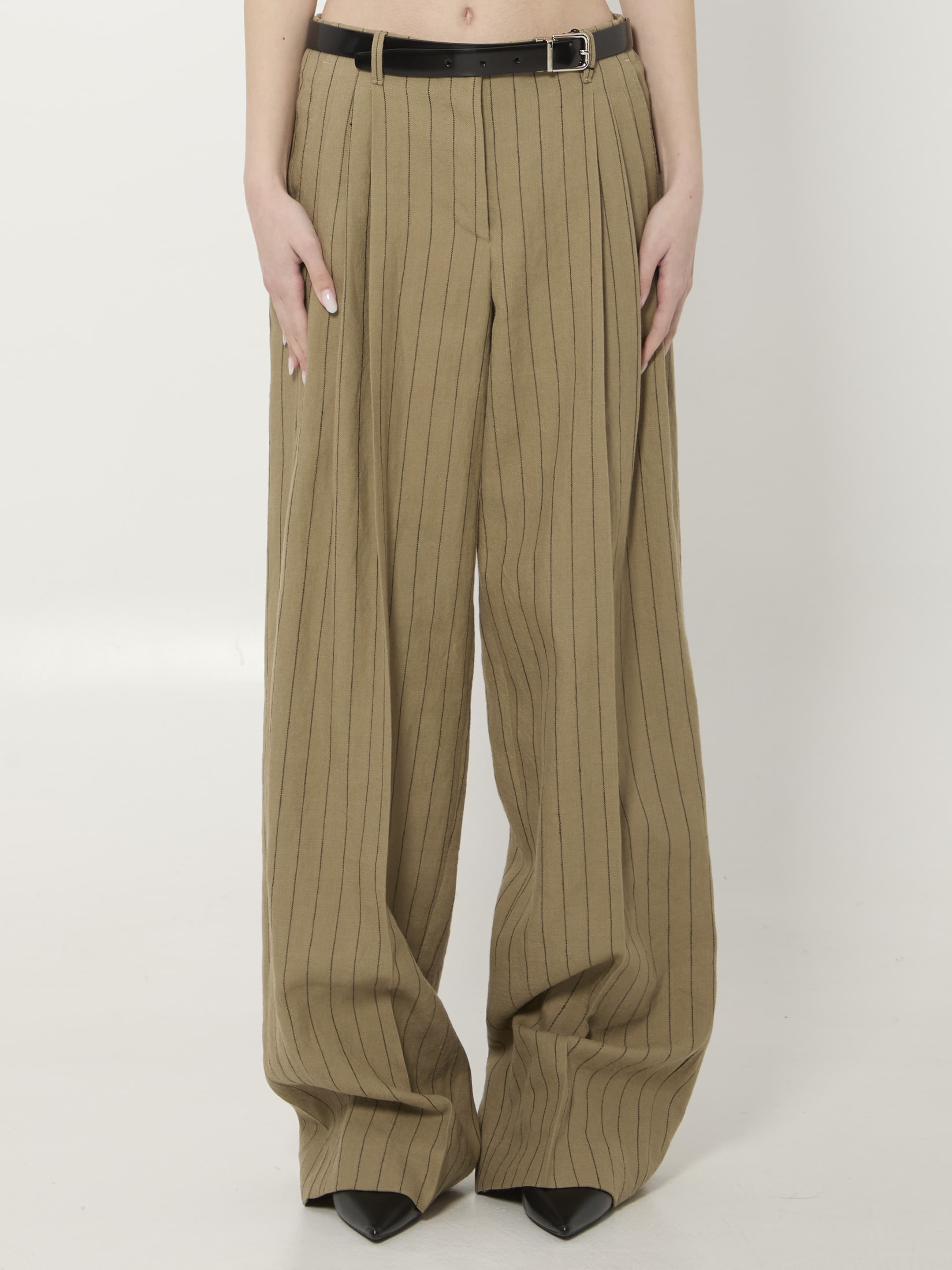 Dolce&Gabbana Pinstriped Virgin Wool and Linen Trousers