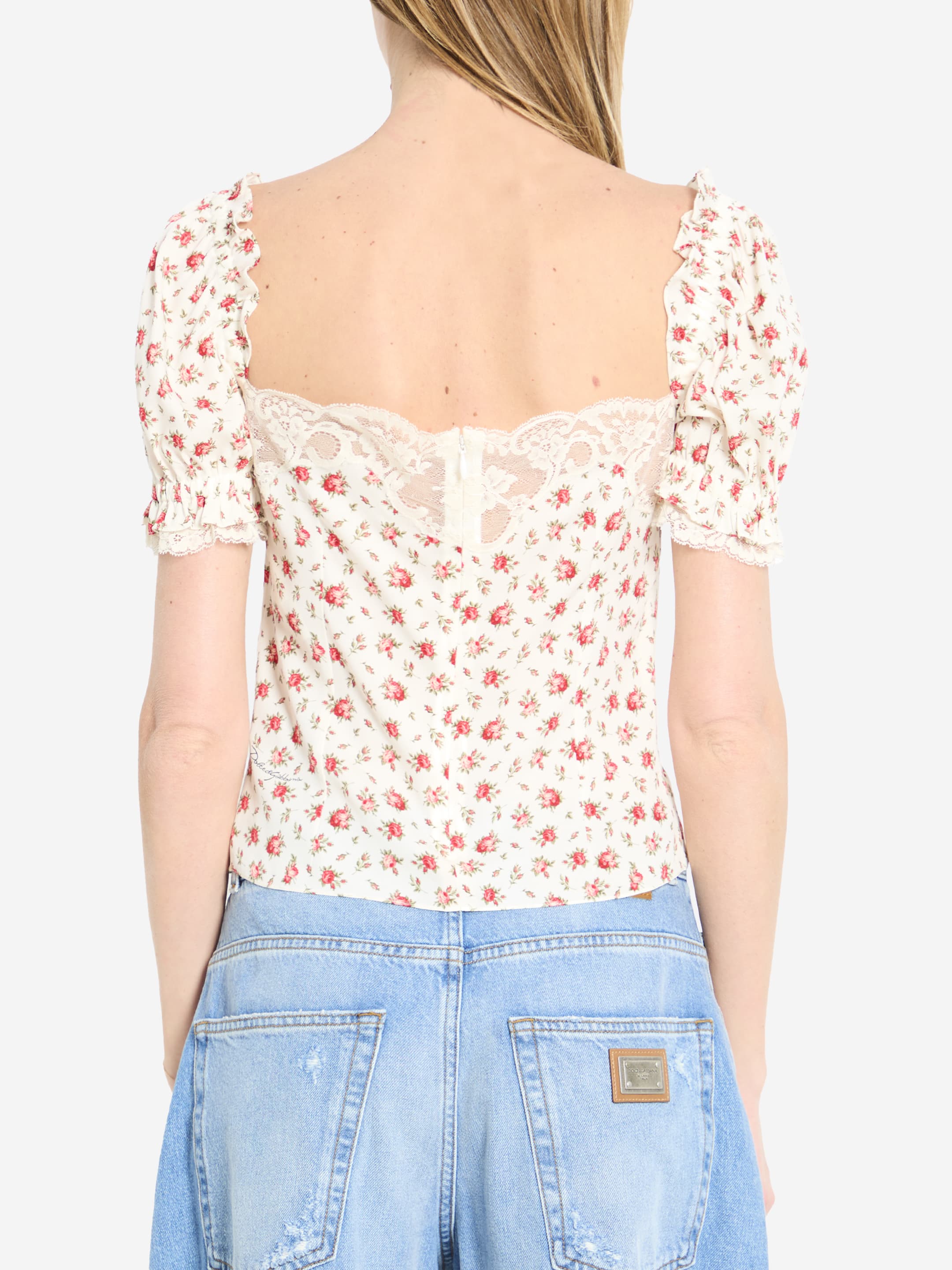 Dolce&Gabbana Charmeuse Top with Rose Print