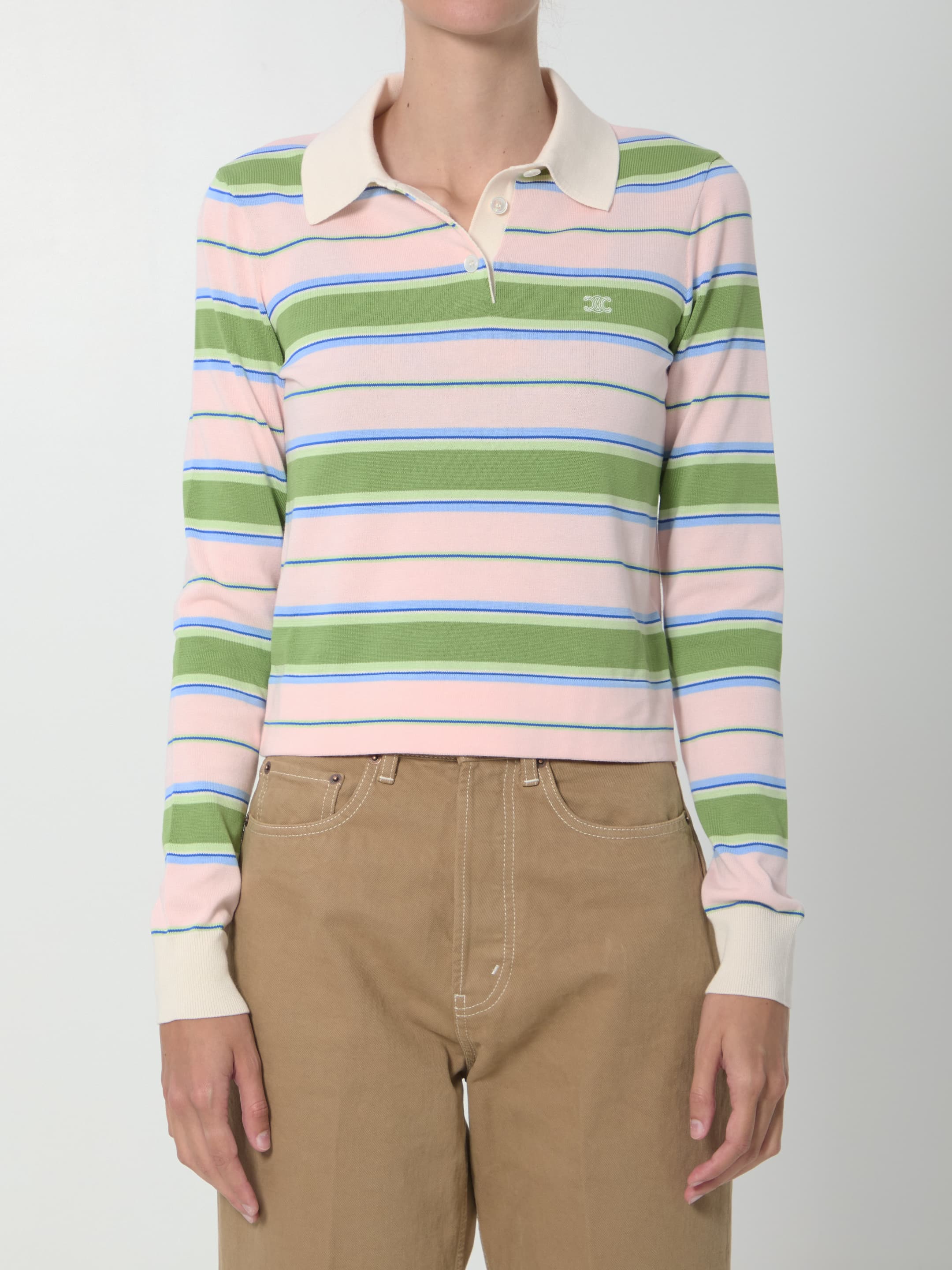 Celine Striped Cotton Polo Shirt