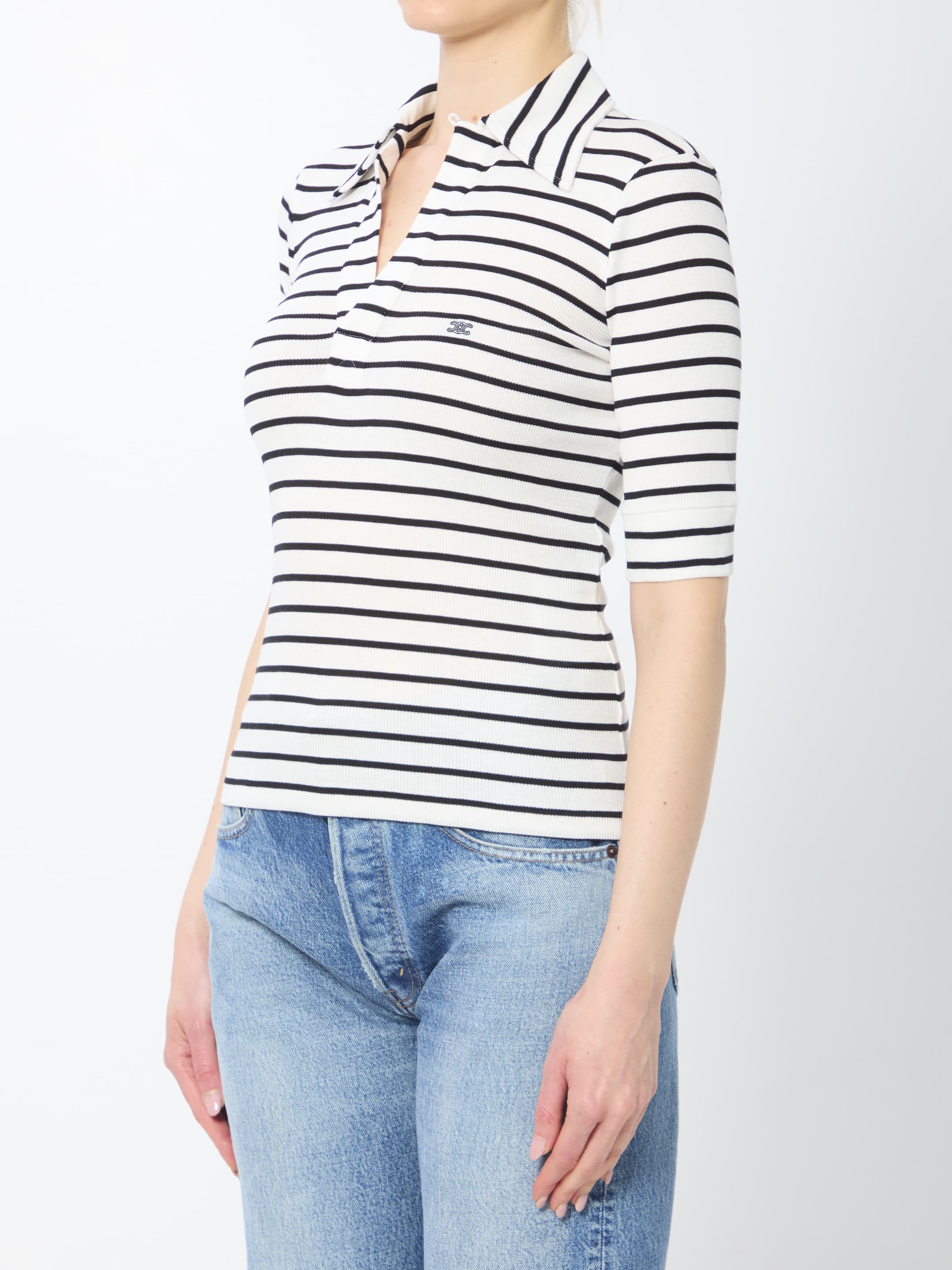 Celine Striped Silk Jersey Polo Shirt