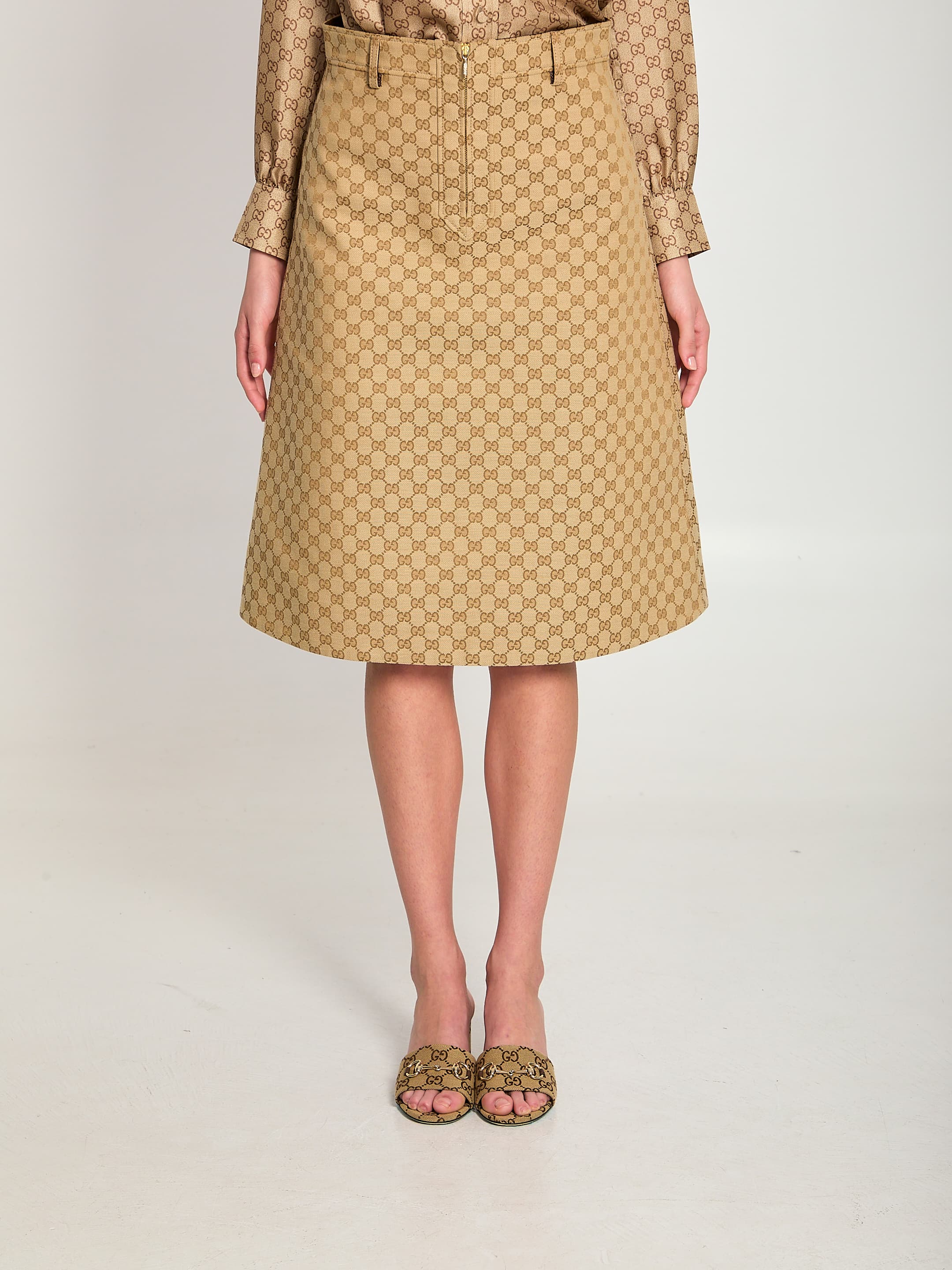 Gucci Gg Cotton Canvas Fabric Skirt