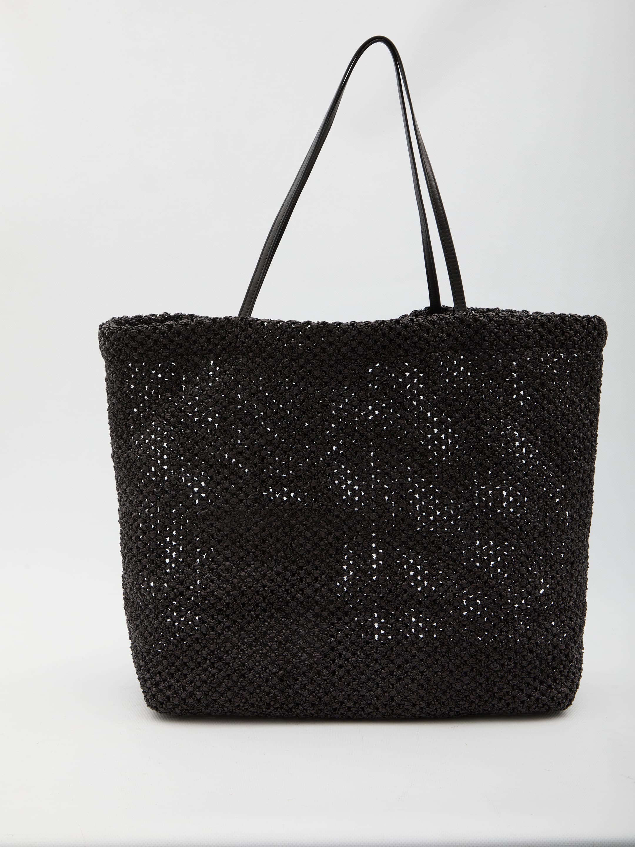 The Row Black Barn Tote Bag in Raffia