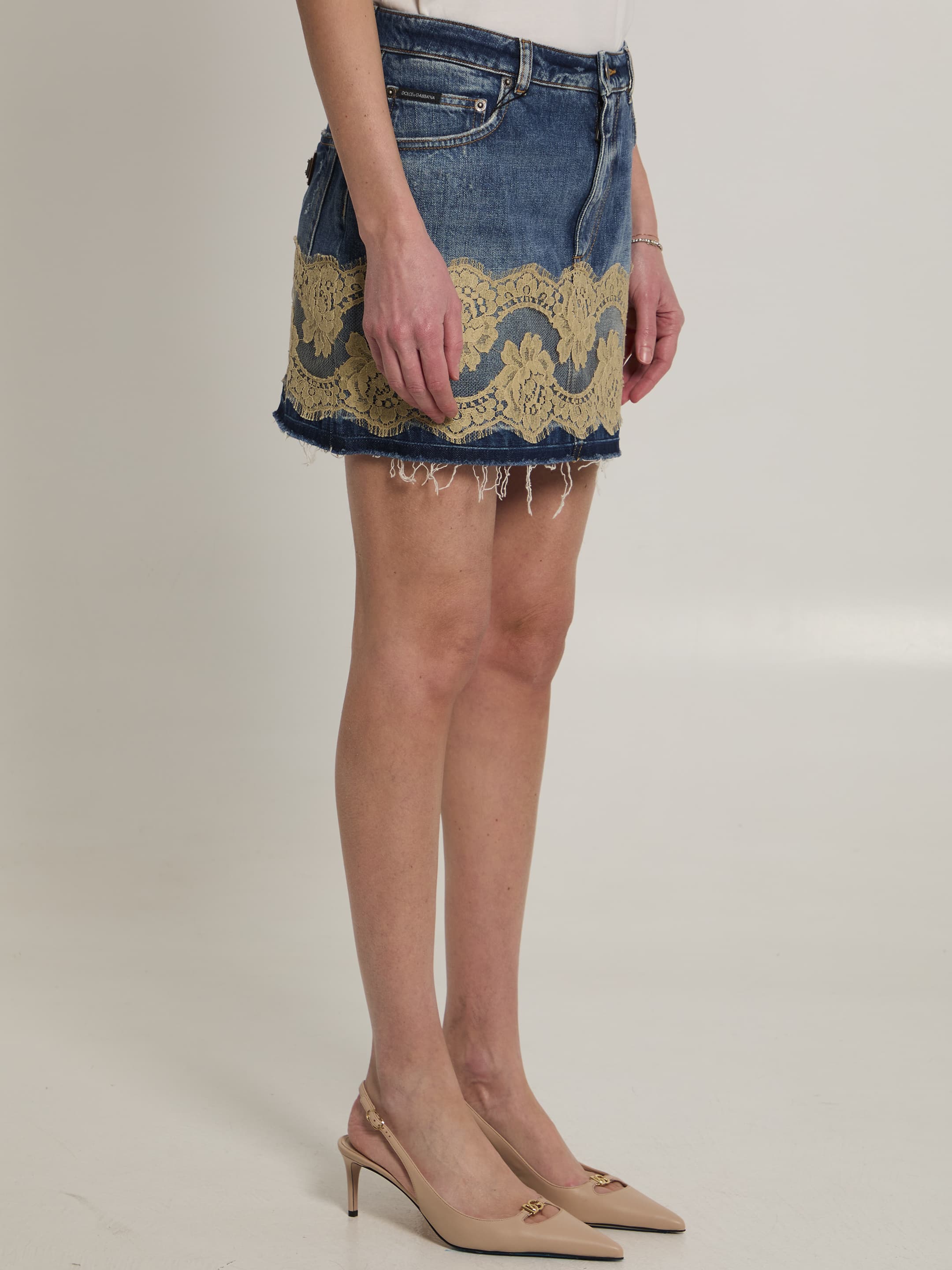 Dolce&Gabbana Denim Mini Skirt with Lace