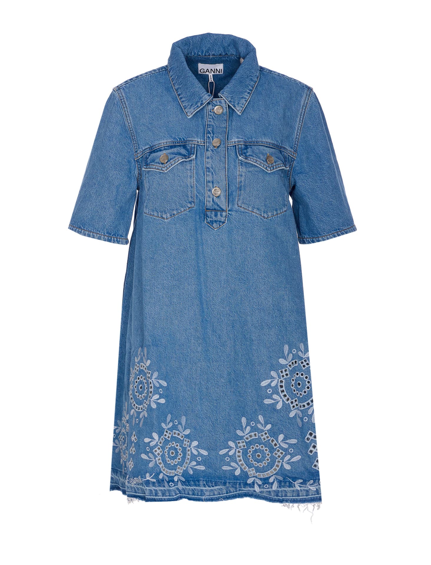 GANNI EMBROIDERED DENIM DRESS