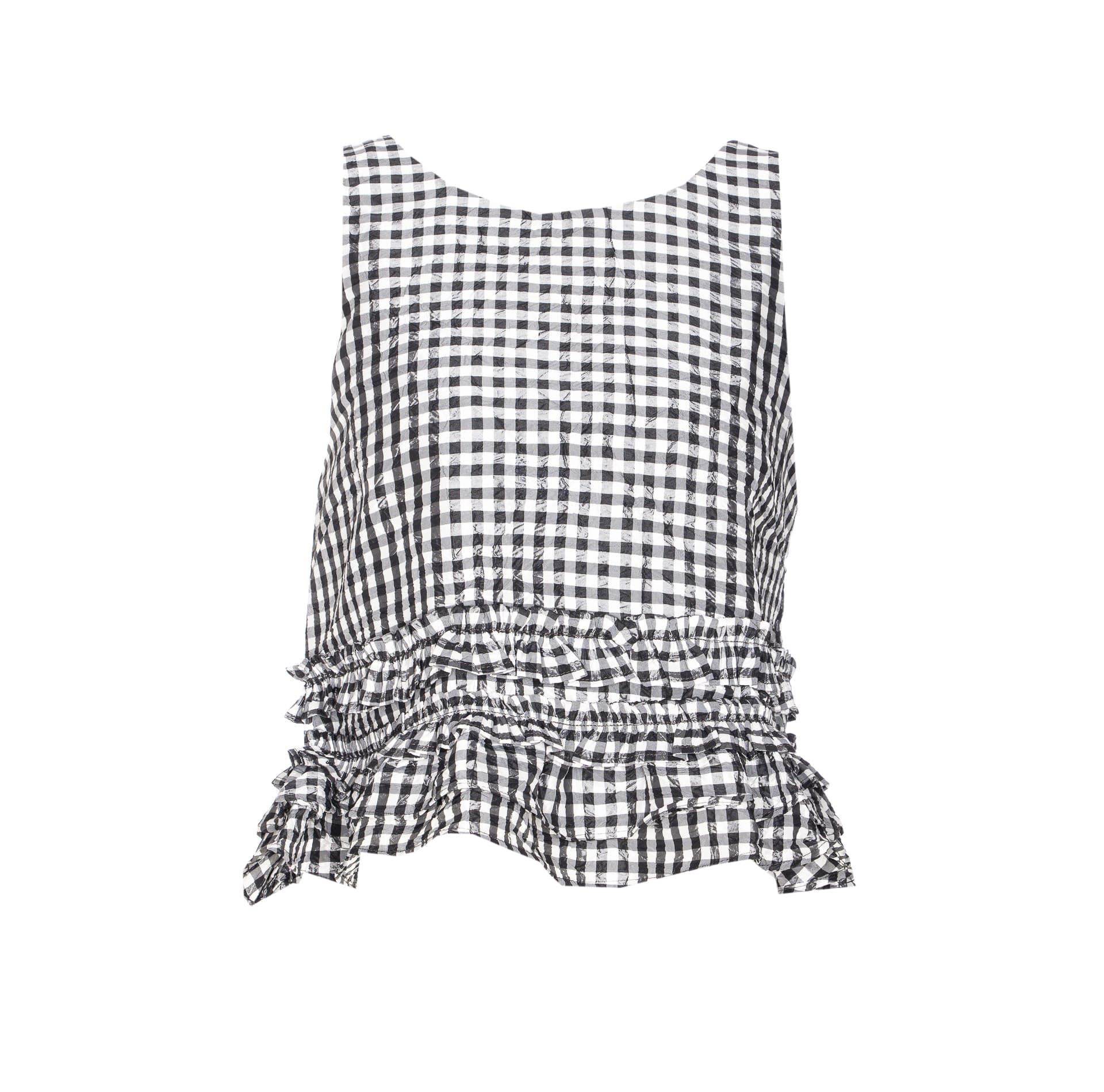 GANNI CRINKLED CHECK FRILL TOP