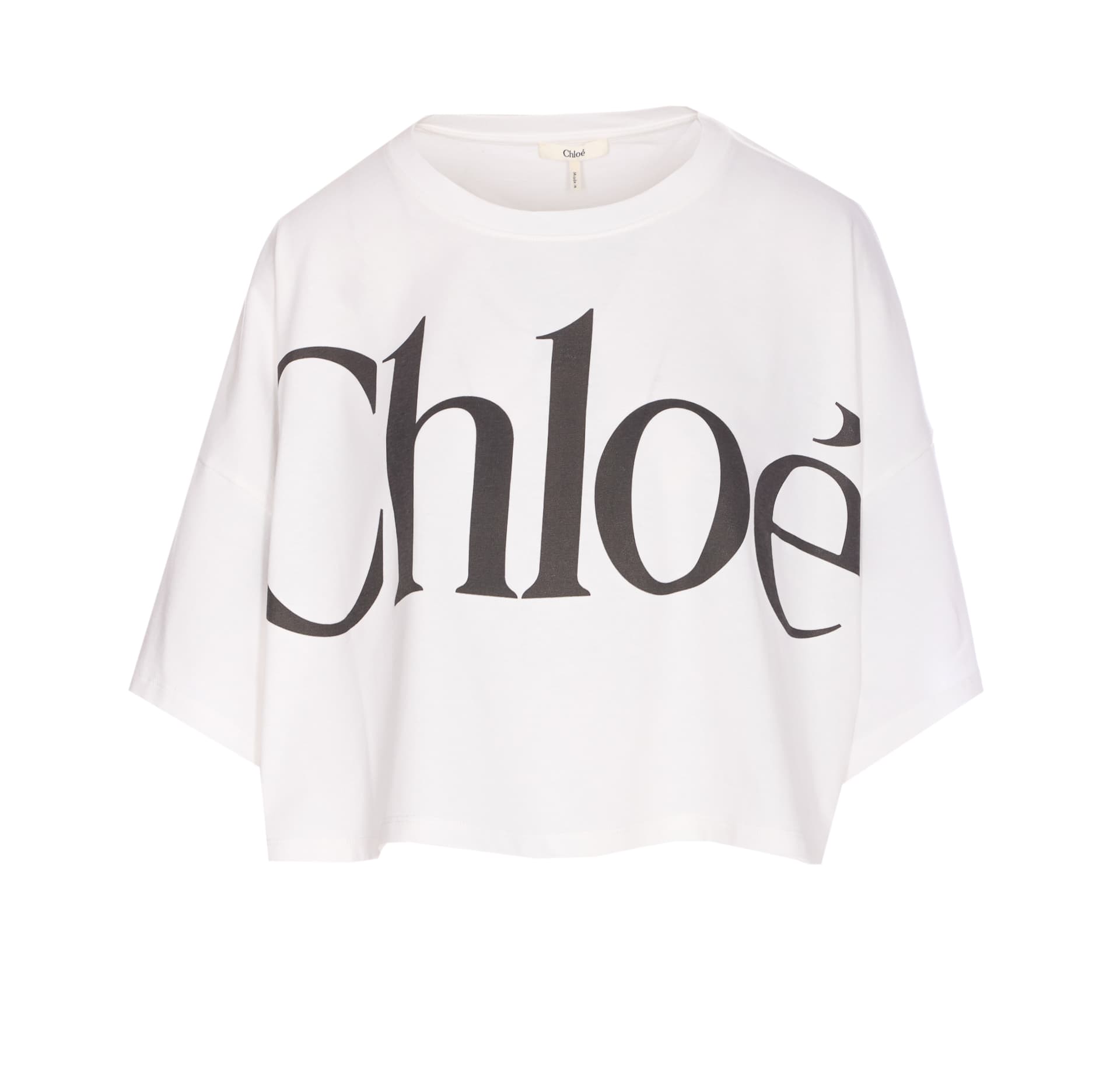 Chloé Chloe' SHORT BOXY T-SHIRT WITH LOGO IN COTTON JERSEY