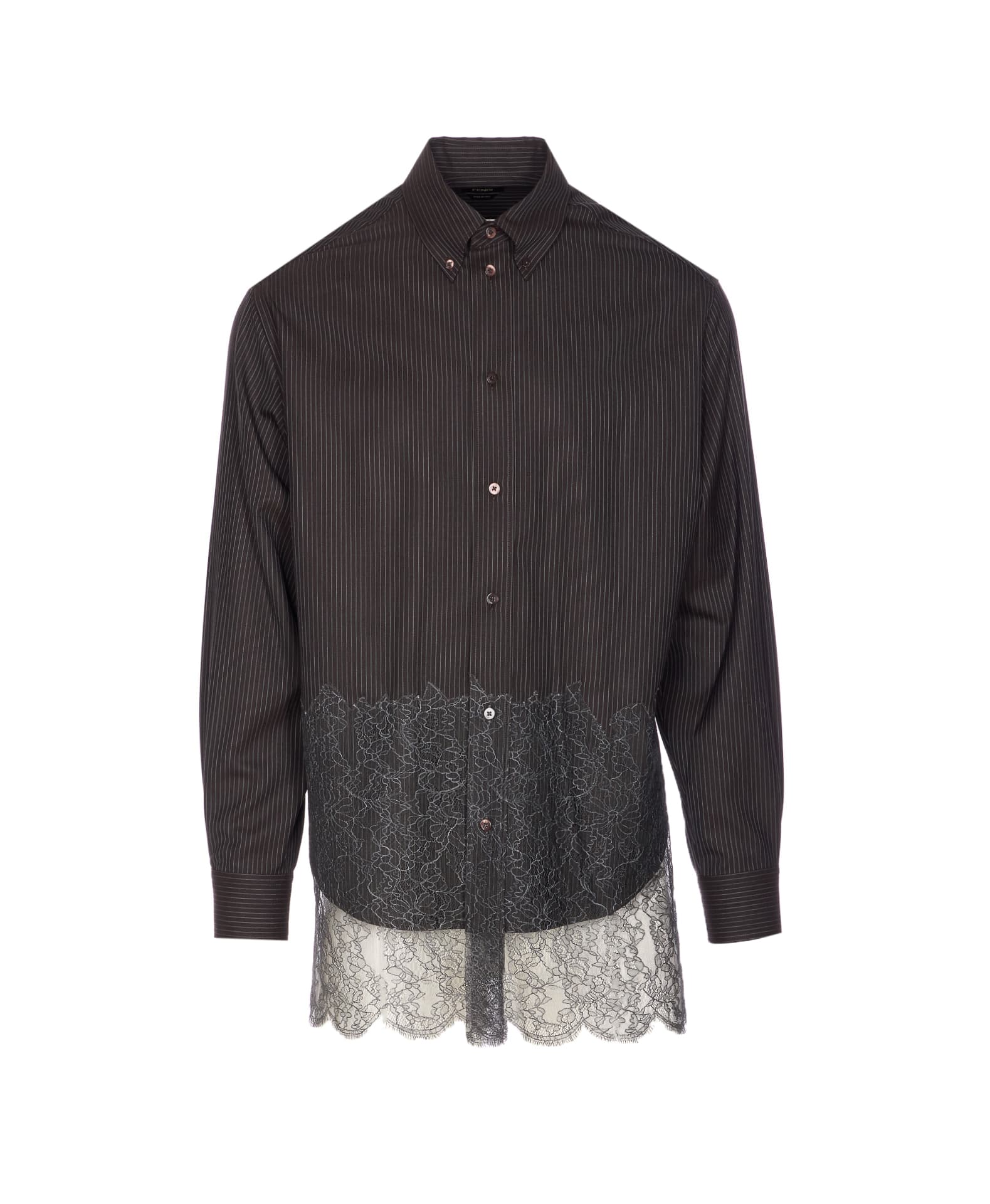Fendi Pinstriped Wool Shirt with Lace Insert