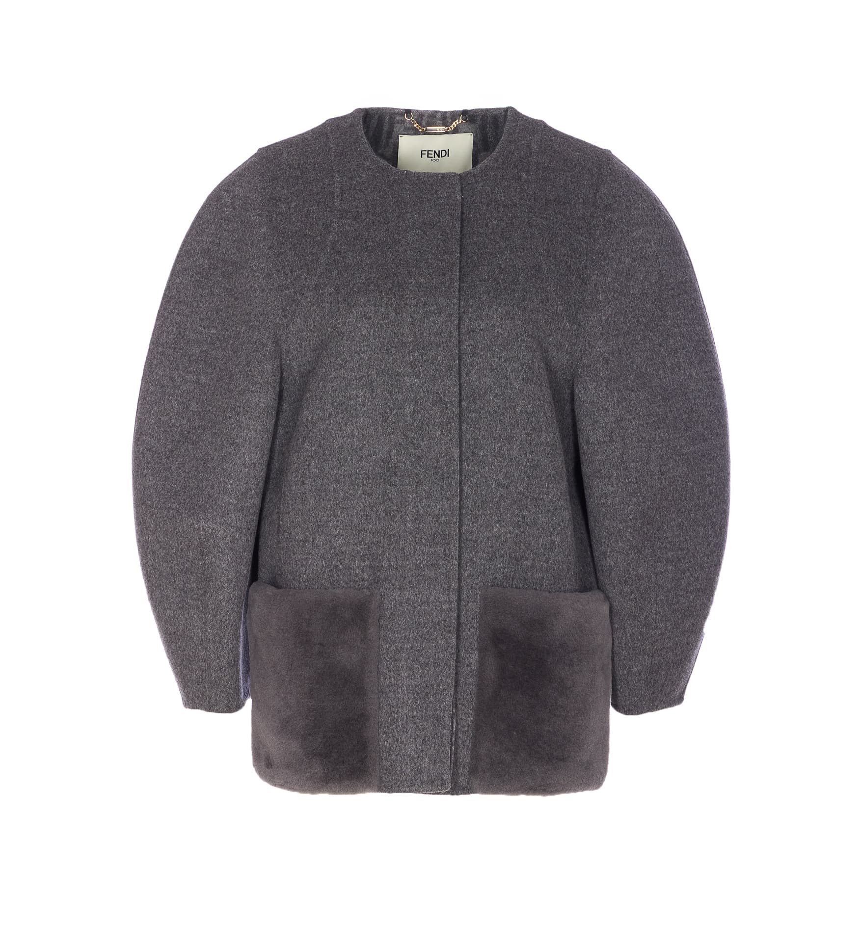 Fendi WOOL BLOUSON WITH MINK POCKETS AND INNER FF LOGO