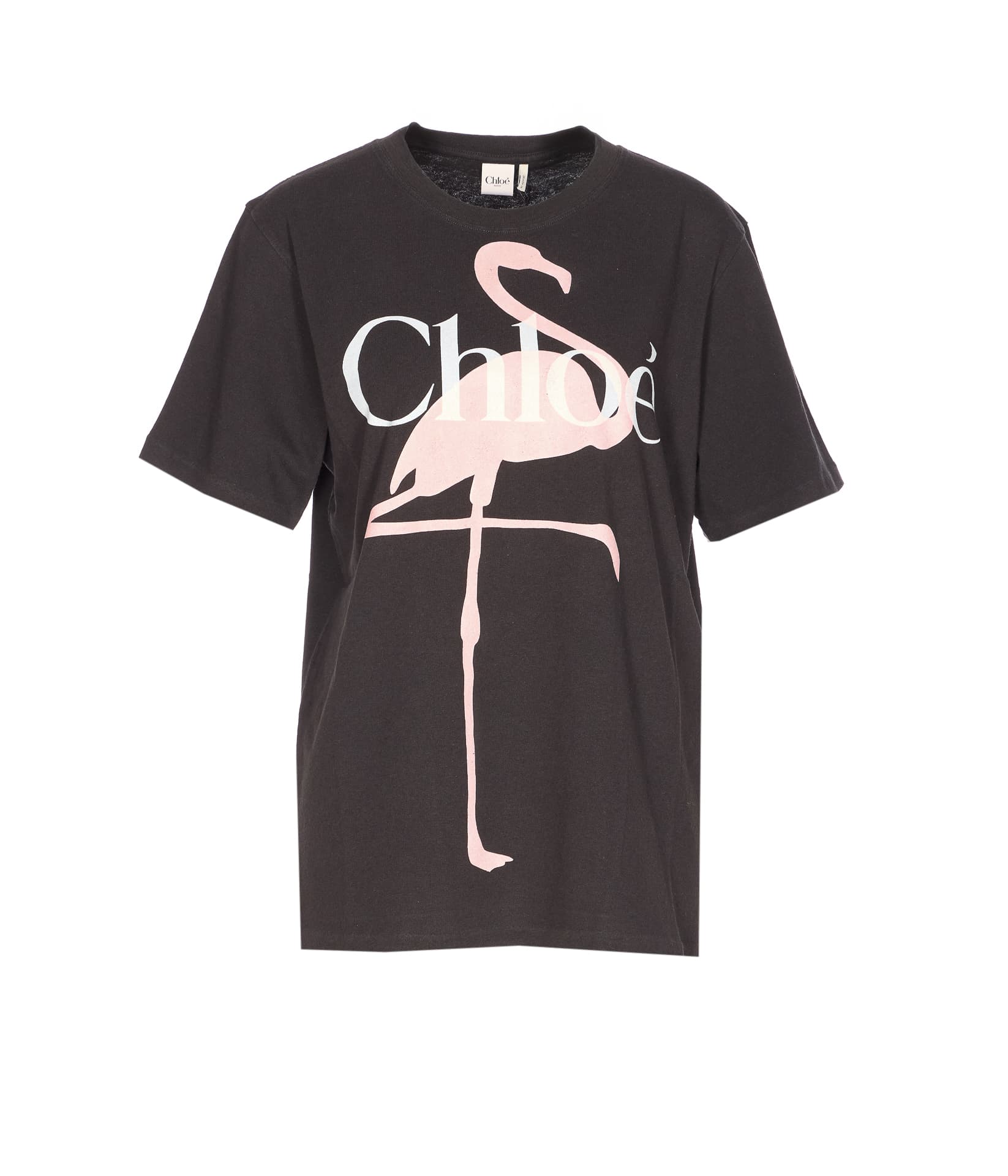 Chloé Chloe' FENICOTTERI PRINT AND CHLOE' LOGO T-SHIRT