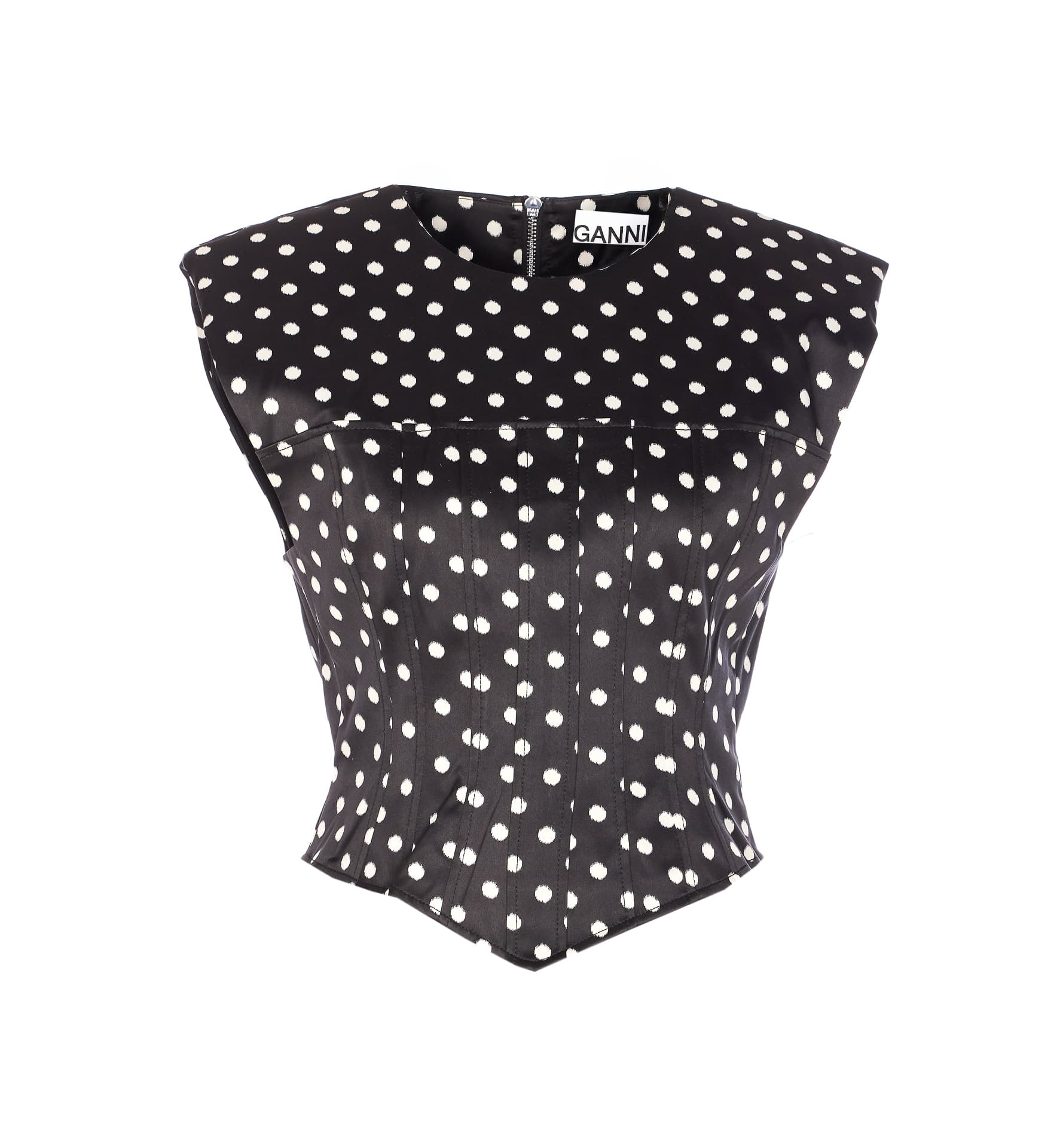 GANNI POLKA DOTS SATIN CORSET TOP