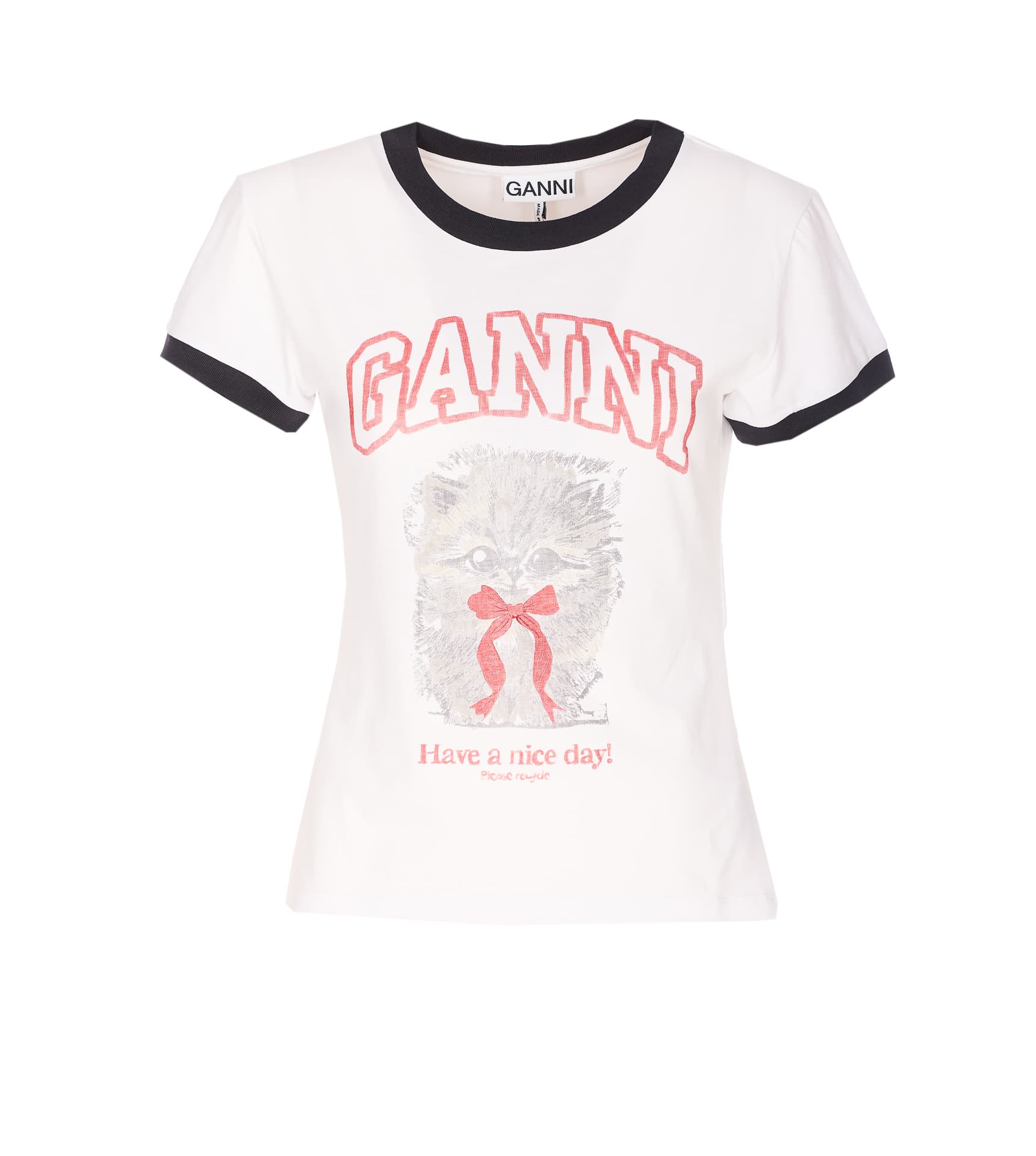 GANNI CROPPED KITTY T-SHIRT
