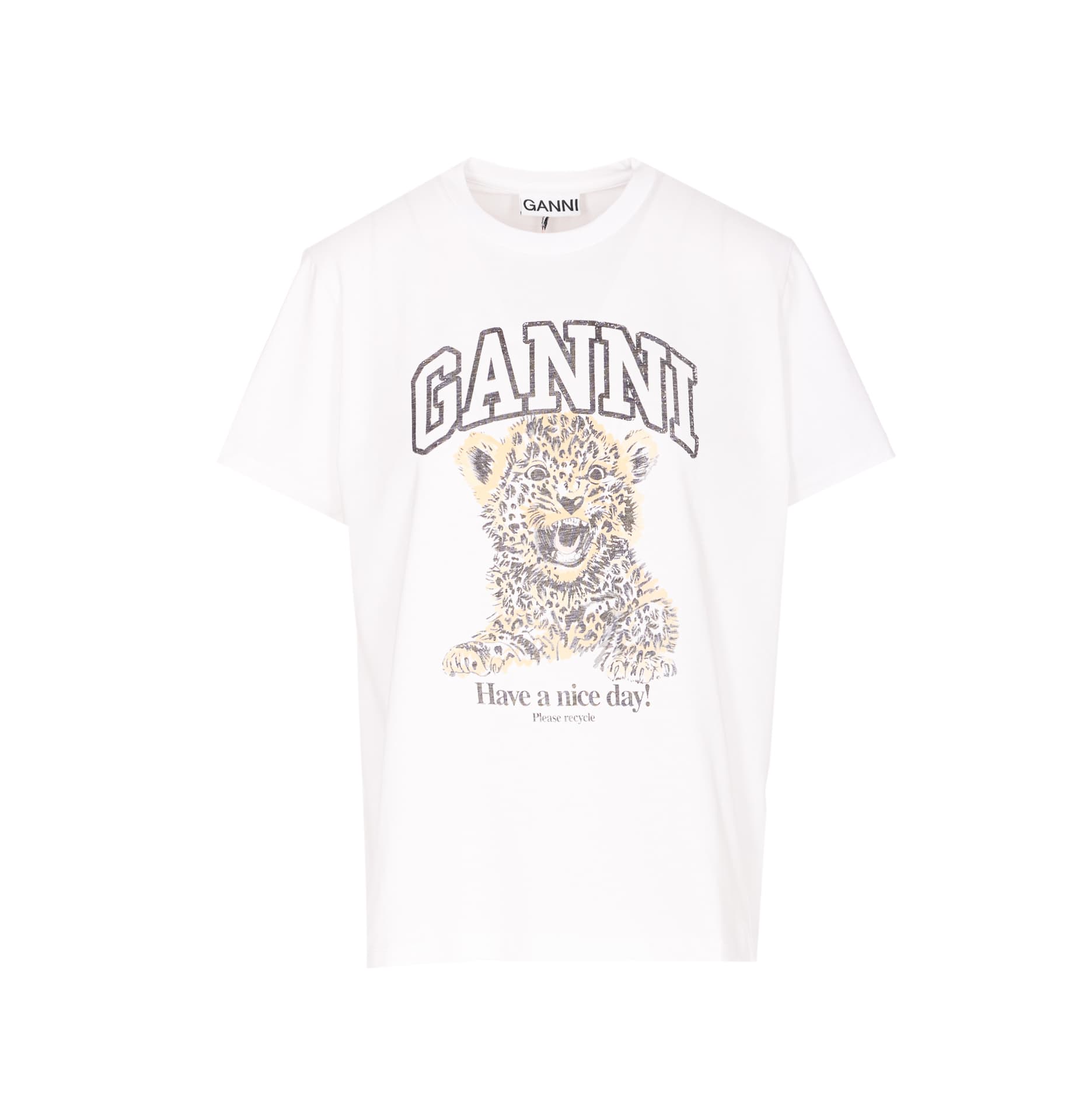 GANNI LEOPARD T-SHIRT WITH LOGO