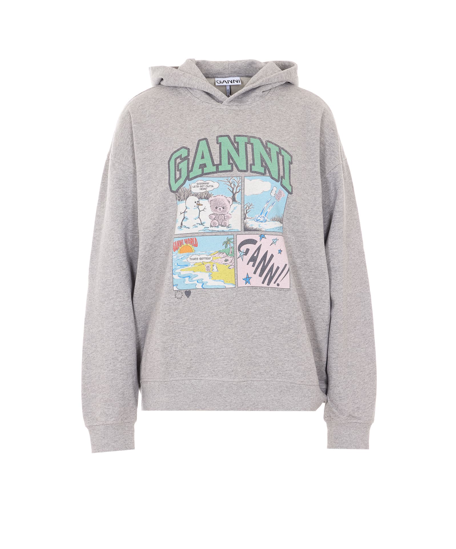 GANNI GREY BEAR COMIC LOGO HOODIE