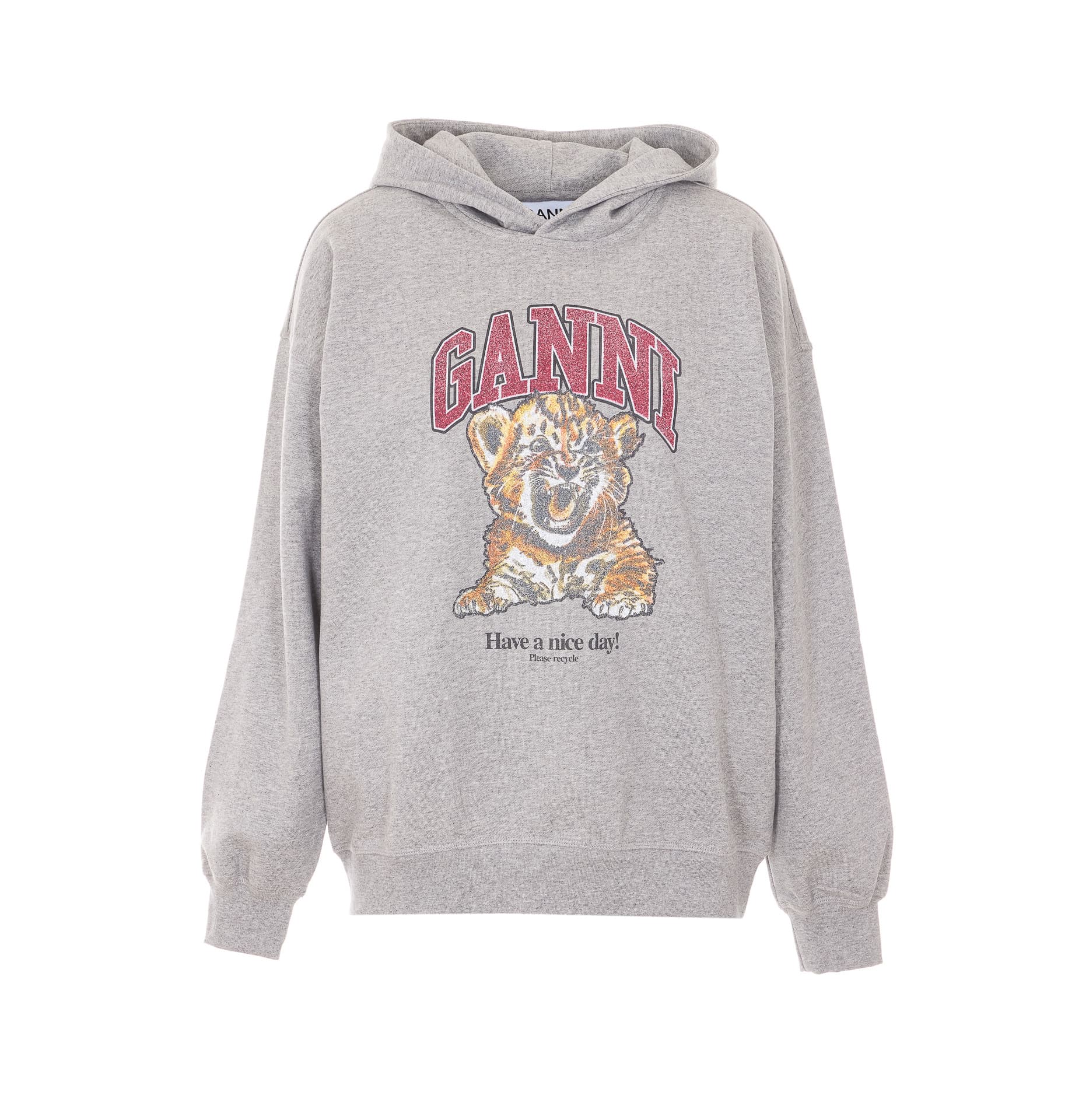 GANNI TIGER AND LOGO HOODIE