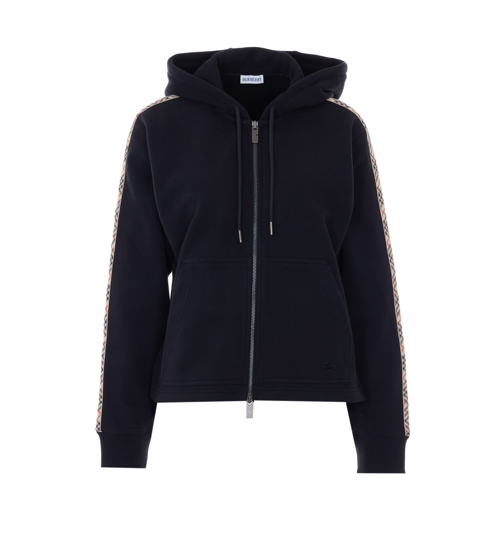 Burberry CHECK COTTON HOODIE, ZIPPER AND TRIM