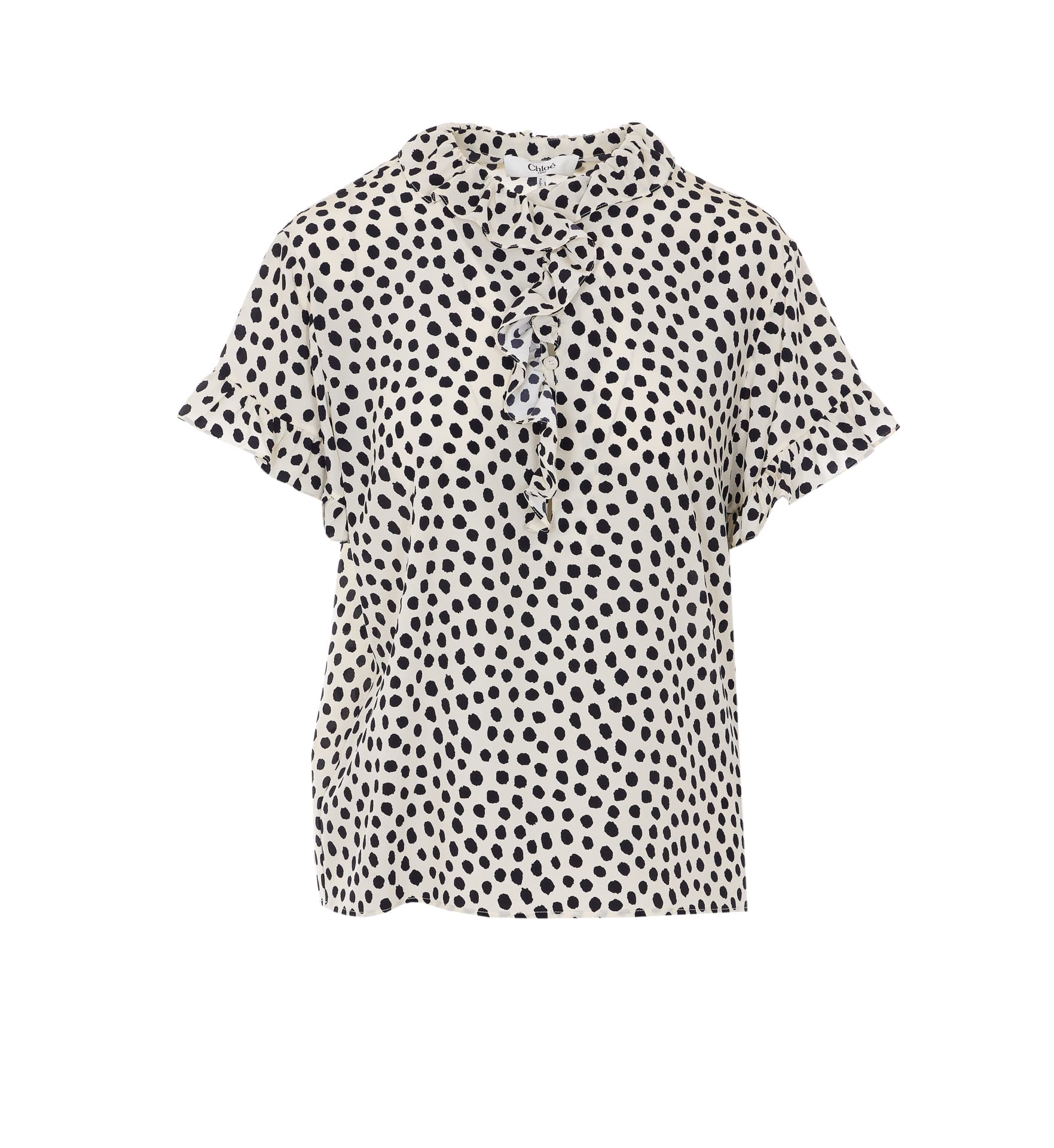 Chloé Chloe' CRÊPE DE CHINE SHORT-SLEEVED RUFFLE TOP