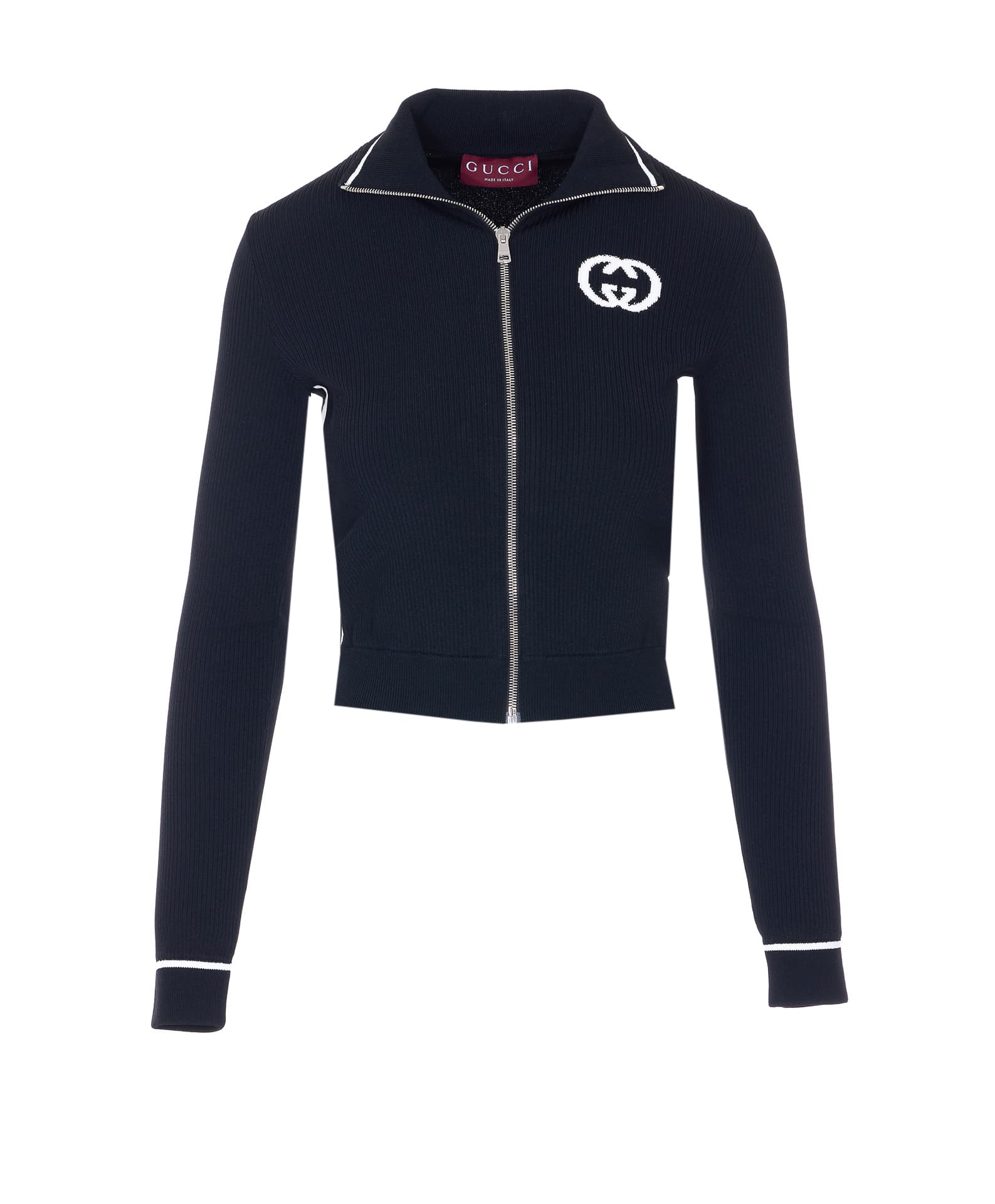 Gucci RIBBED JACKET WITH ZIP AND GG INTARSIA