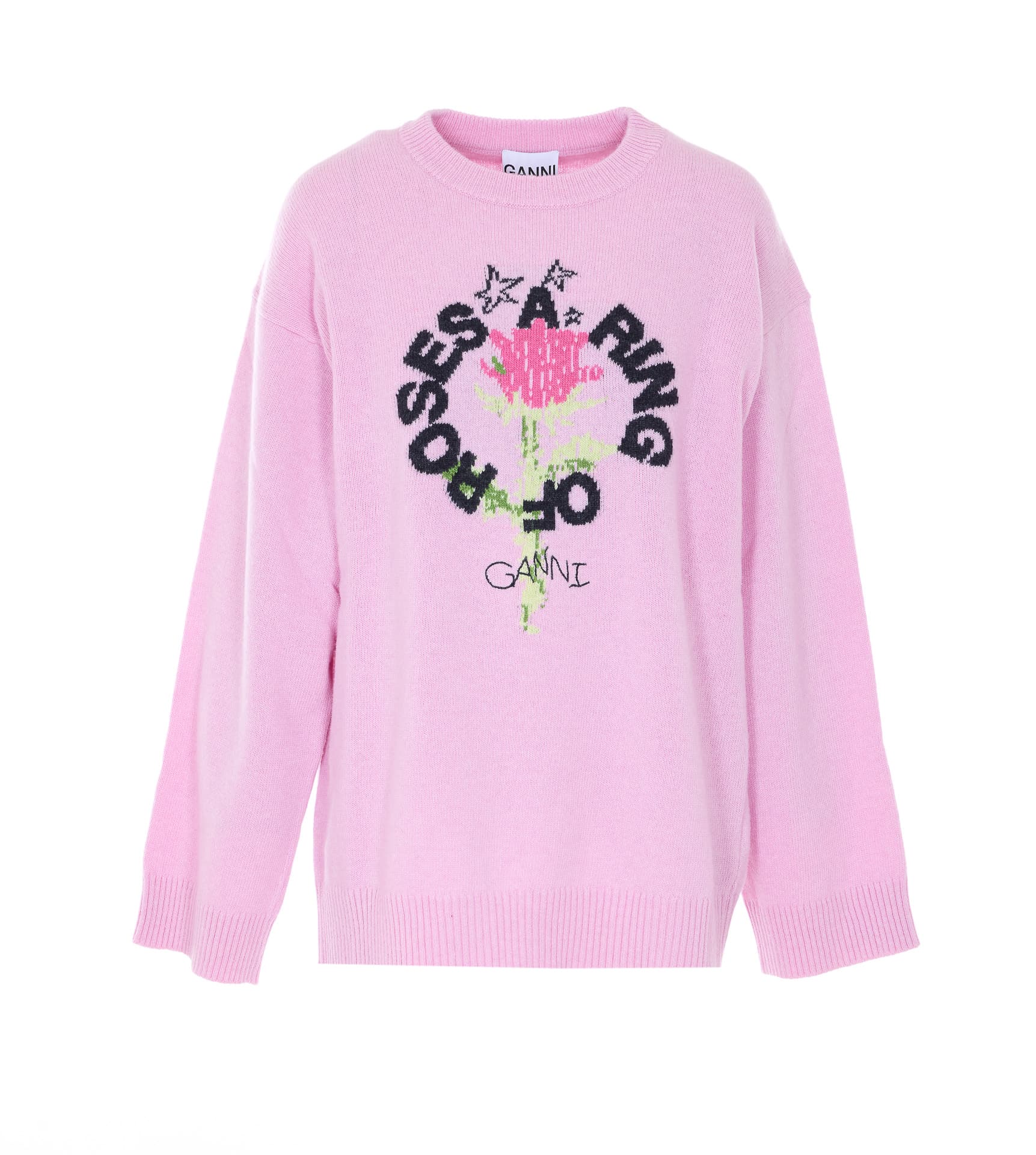 GANNI RING OF A ROSES PRINT LOGO SWEATER